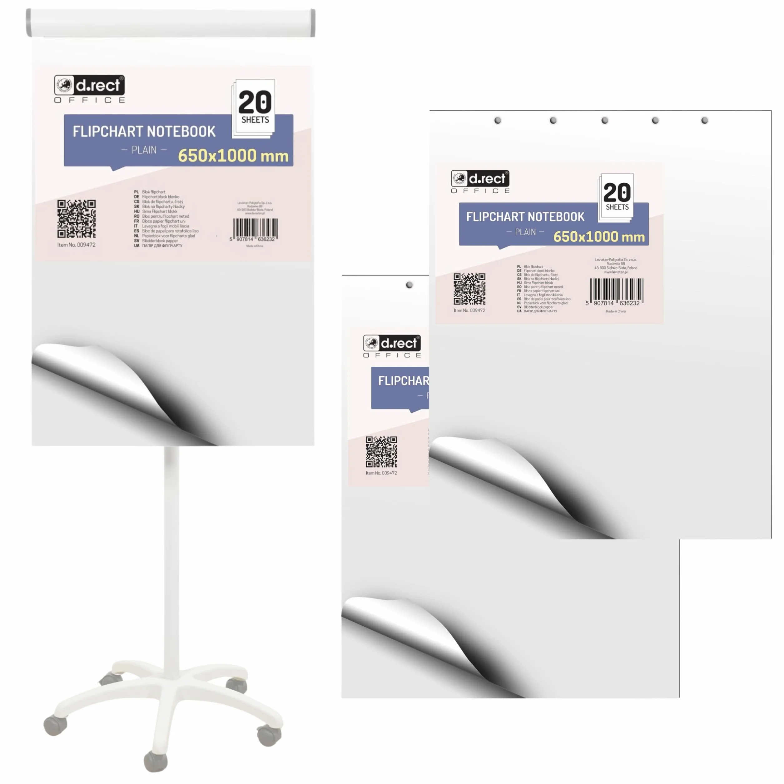 D.RECT Bloc de Papel para Flipchart 650×1000 mm Pack 3 Bloques 60 Hojas 80 g/m² Superficie Lisa