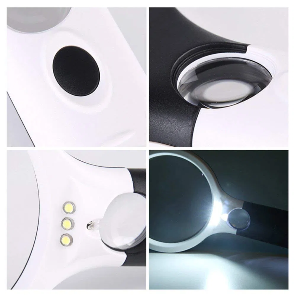 Lupas de Mano con luz LED Lupa Espejo primario 4X Espejo secundario 30X Niños Ancianos Lectura Reparación HD Espejo de identificación, Blanco 26 * 12.3CM Mano