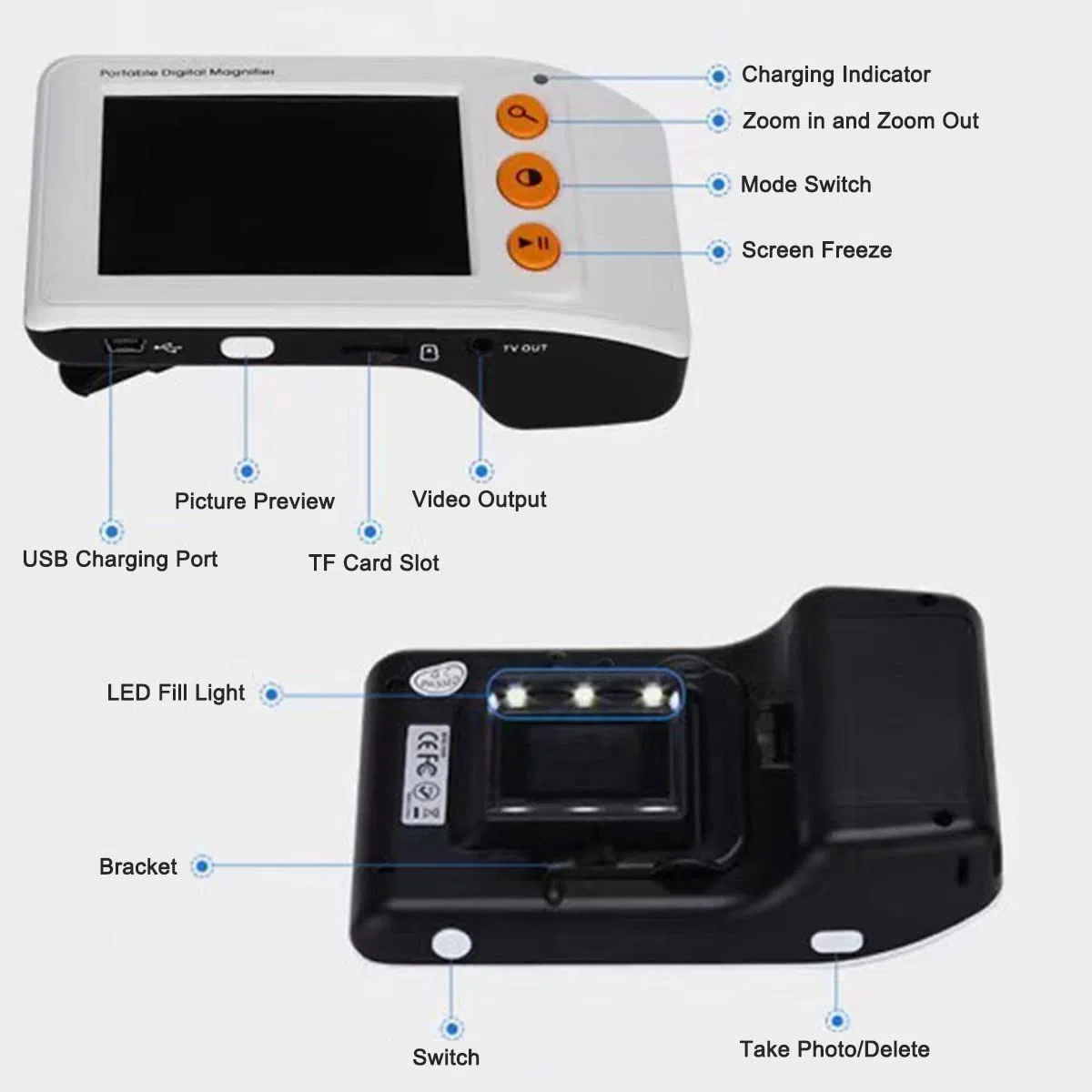 Lupa de 3,5 Pulgadas, portátil, electrónica, para Lectura, Video, Digital, para Personas con Baja visión, Ideal para Leer, Escribir, Ver mapas y Libros. Herramienta Digi