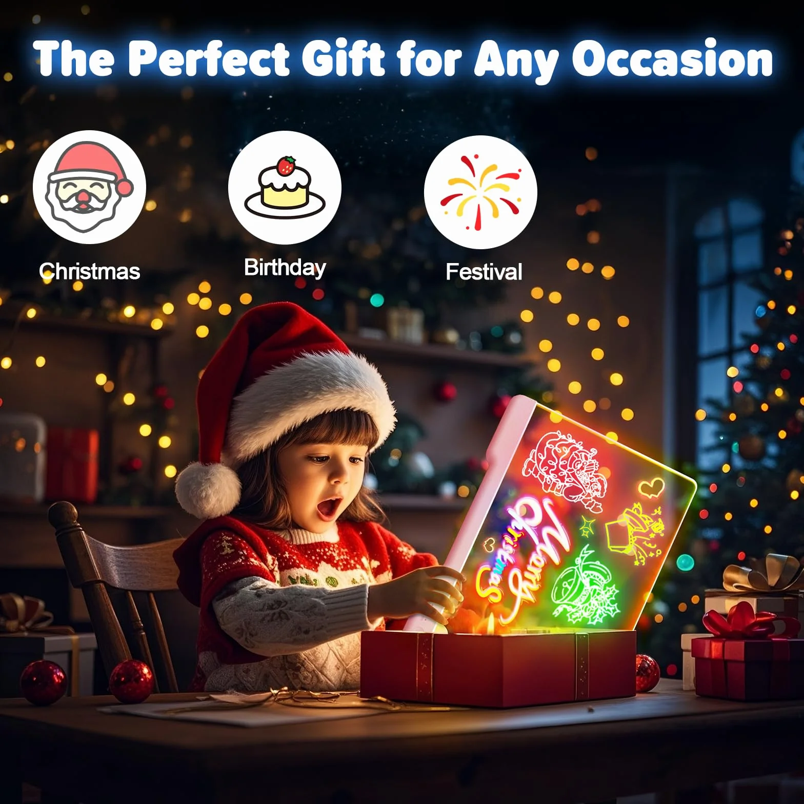 Pizarra LED de dibujo 16-Inch recargable con 7 modos de color para niñas/niños - Rosa