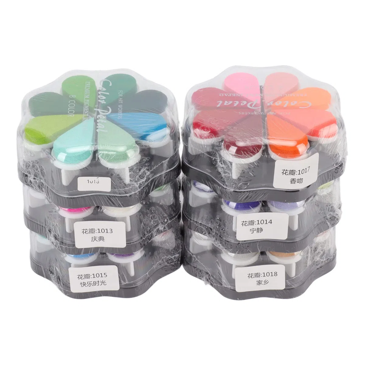 6 almohadillas de tinta lavables, almohadilla de sello de tinta metálica en forma de pétalo, 48 colores vibrantes, kit de sellos de goma para huellas dactilares, cobertura fuerte,