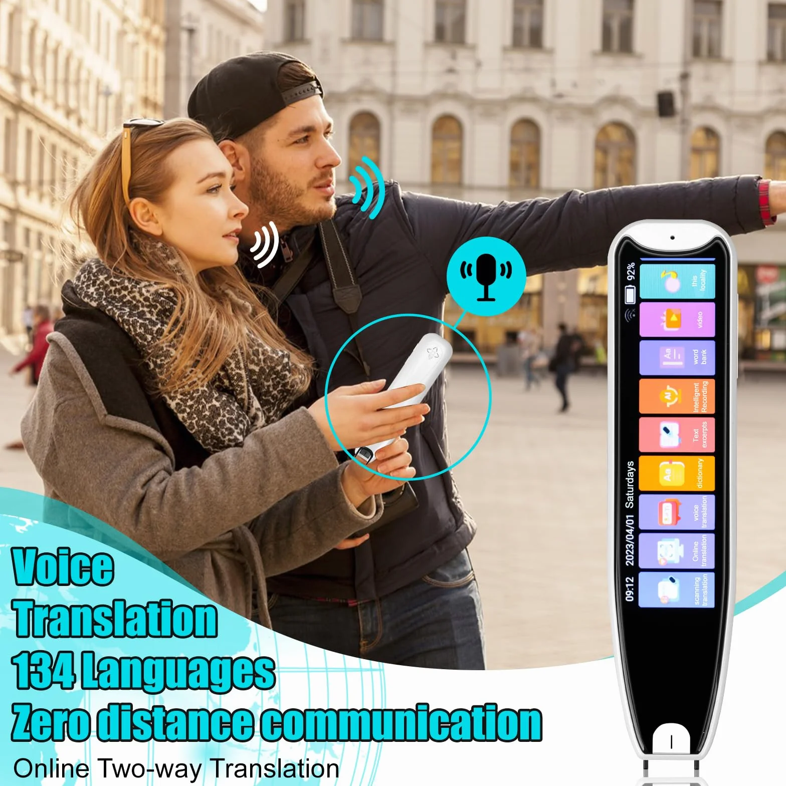 Lápiz de traductor de escaneo, 142 idiomas en línea, lector de escaneo con pantalla táctil de 3,7 pulgadas, lápiz de lectura en tiempo real para dislexia (blanco)