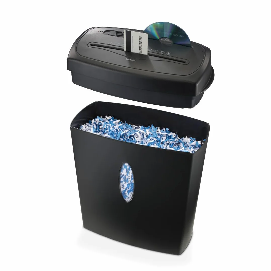 Hama | Destructora de Papel Corte Transversal 10 Hojas DIN A4 P4 (Trituradora de Documentos GDPR para CD DVD Tarjetas, E-3, P-4, T-4, antiatasco automático, 15 L) Negro