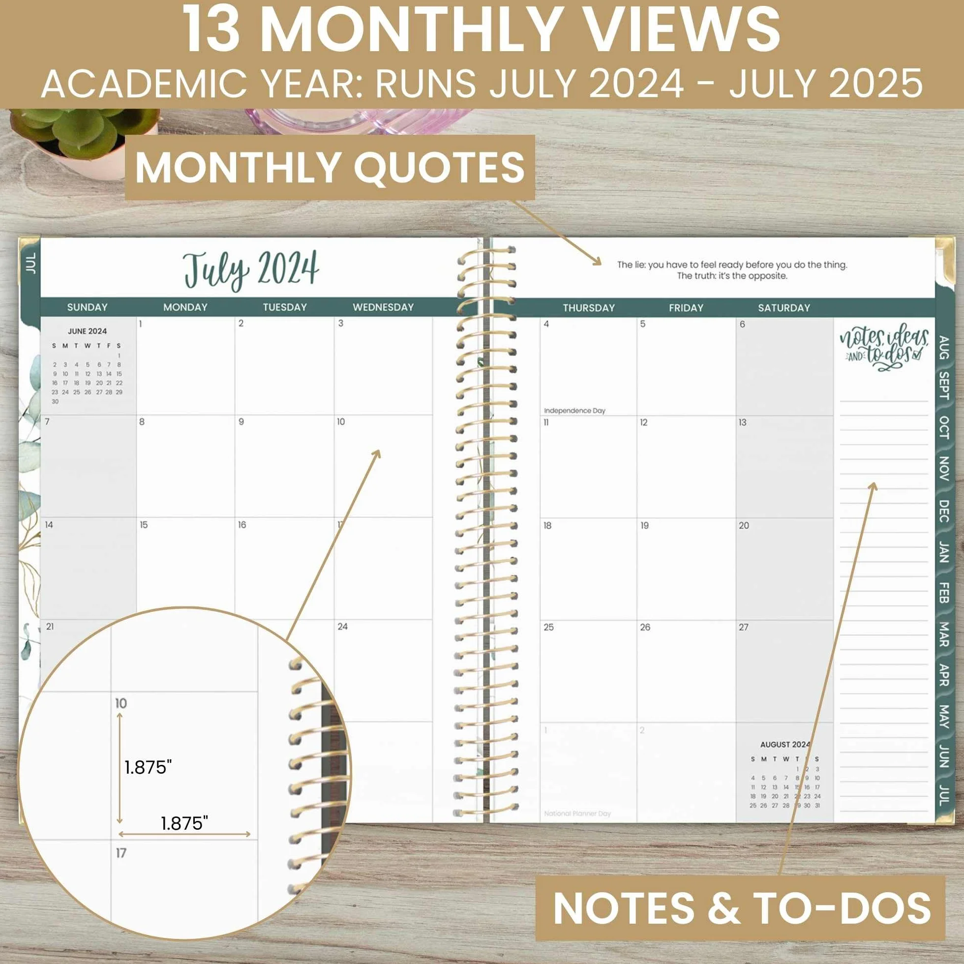Tapa dura bloom daily planners 2024-2025 (8.5 x 11 pulgadas) - Agenda del año académico (julio de 2024 a julio de 2025) - Organizador de pasión/objetivos - Agenda inspiradora mensual y semanal -