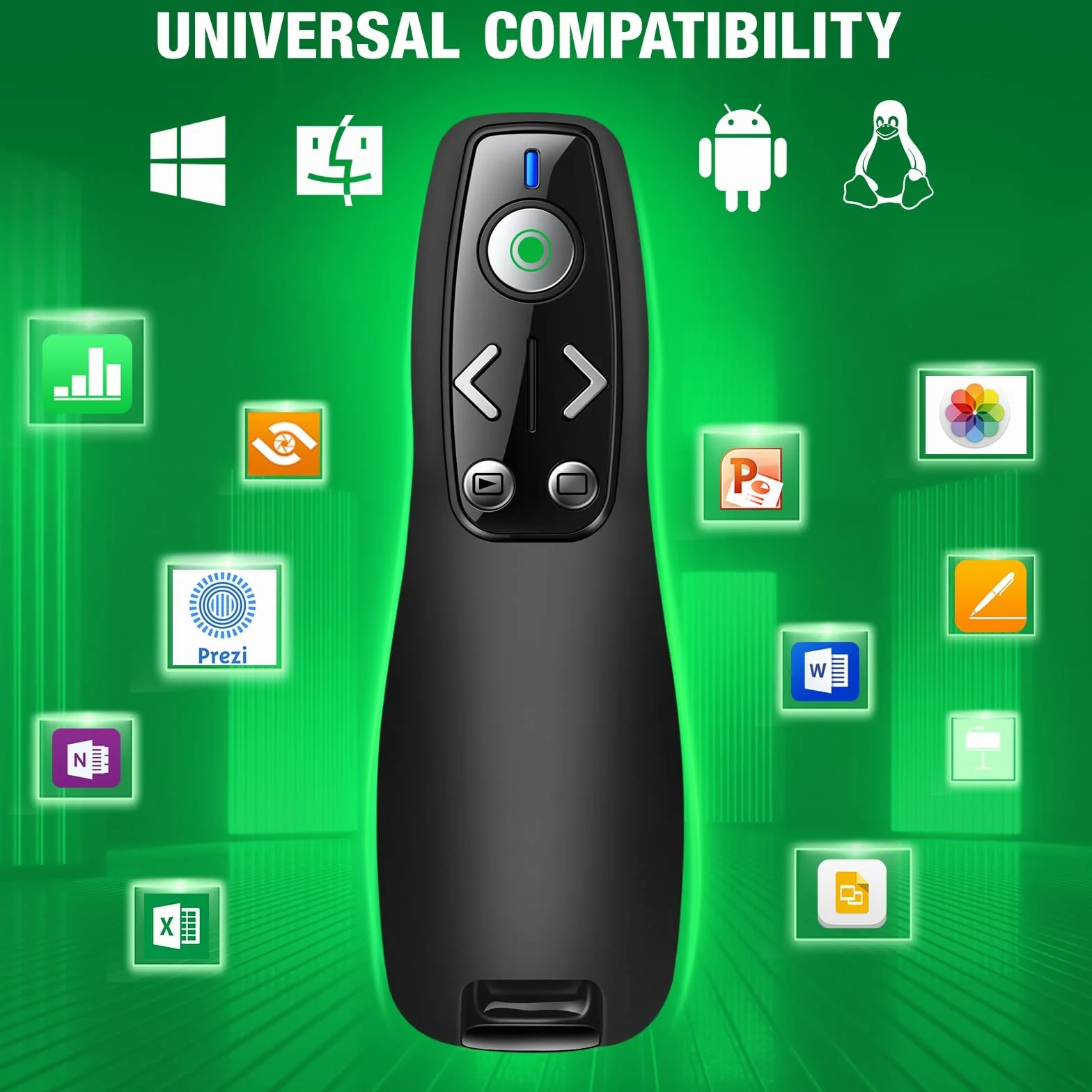 Control remoto inalámbrico 3 en 1 USB tipo C con luz verde para PowerPoint, PowerPoint Clicker con control de volumen PowerPoint Slide Advancer para Mac, computadora, laptop