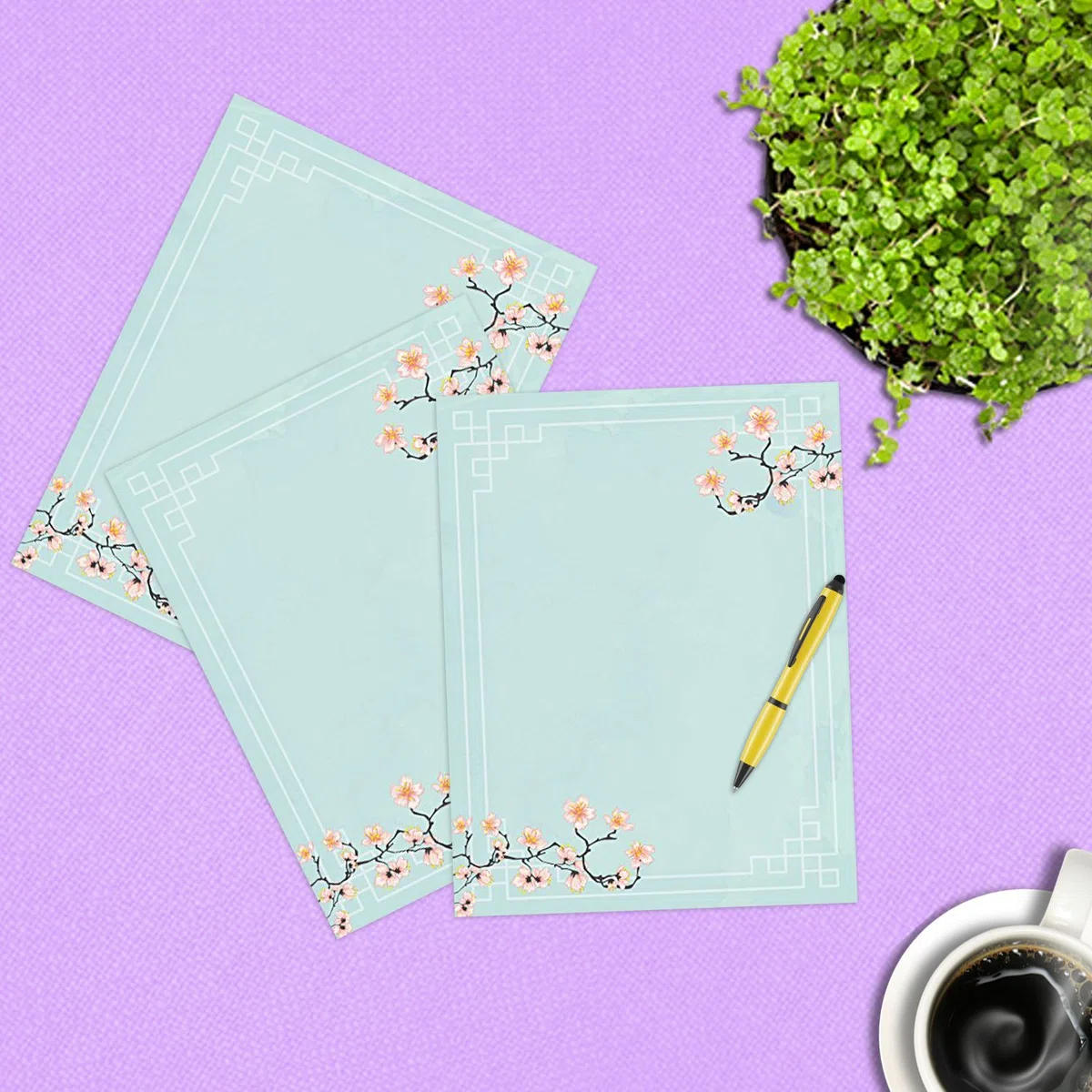 100 artículos de papelería papel de escribir, con diseño de flores Designs perfecto para notas o escribir cartas – Cherry Blossoms