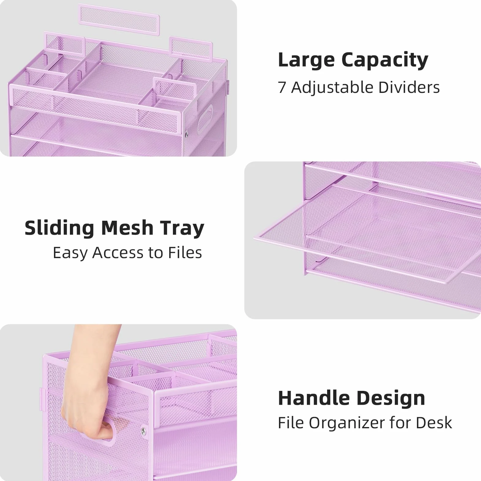 Marbrasse Organizador de Escritorio de Malla 5 Niveles, Bandeja para Papeles con Compartimentos Ajustables y Asa, Morado