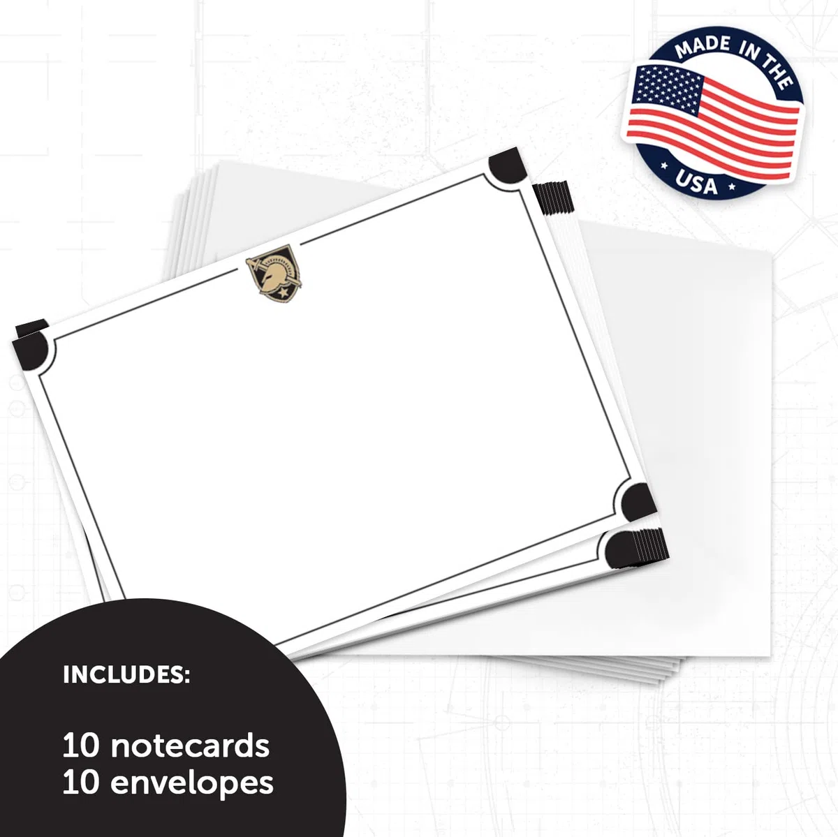 Desert Cactus United States Military Academy - Paquete de 10 tarjetas de papelería SUMA Black Knights Army West Point Cadetes incluye sobres, Memo Party Thank You (tarjeta de notas 4a)