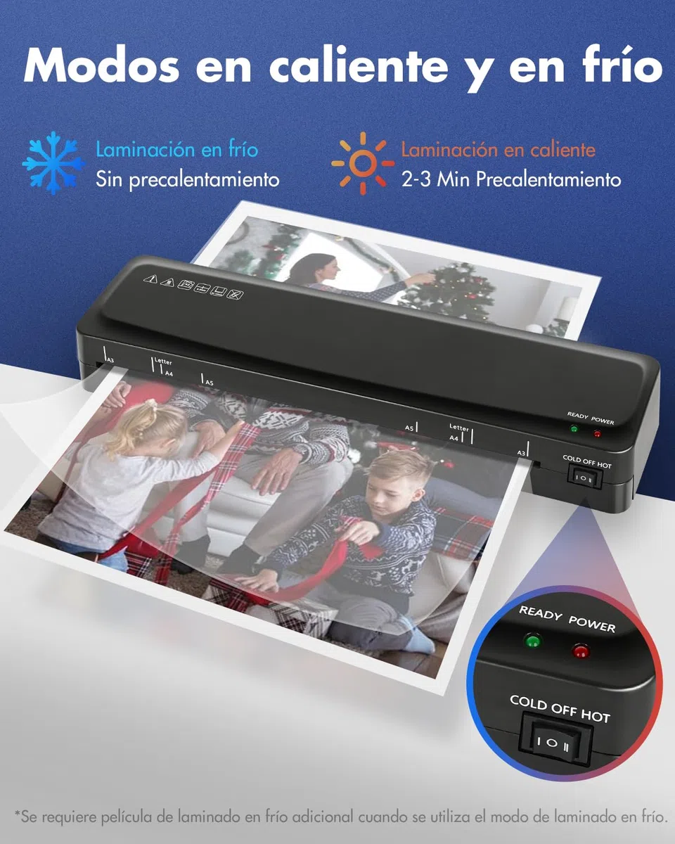 Plastificadora A3 Máquina de Laminadora, Fría de calentamiento con cortador de Papel, 5 en 1 plastificadora A3 portátil para hogar/oficina/escuela
