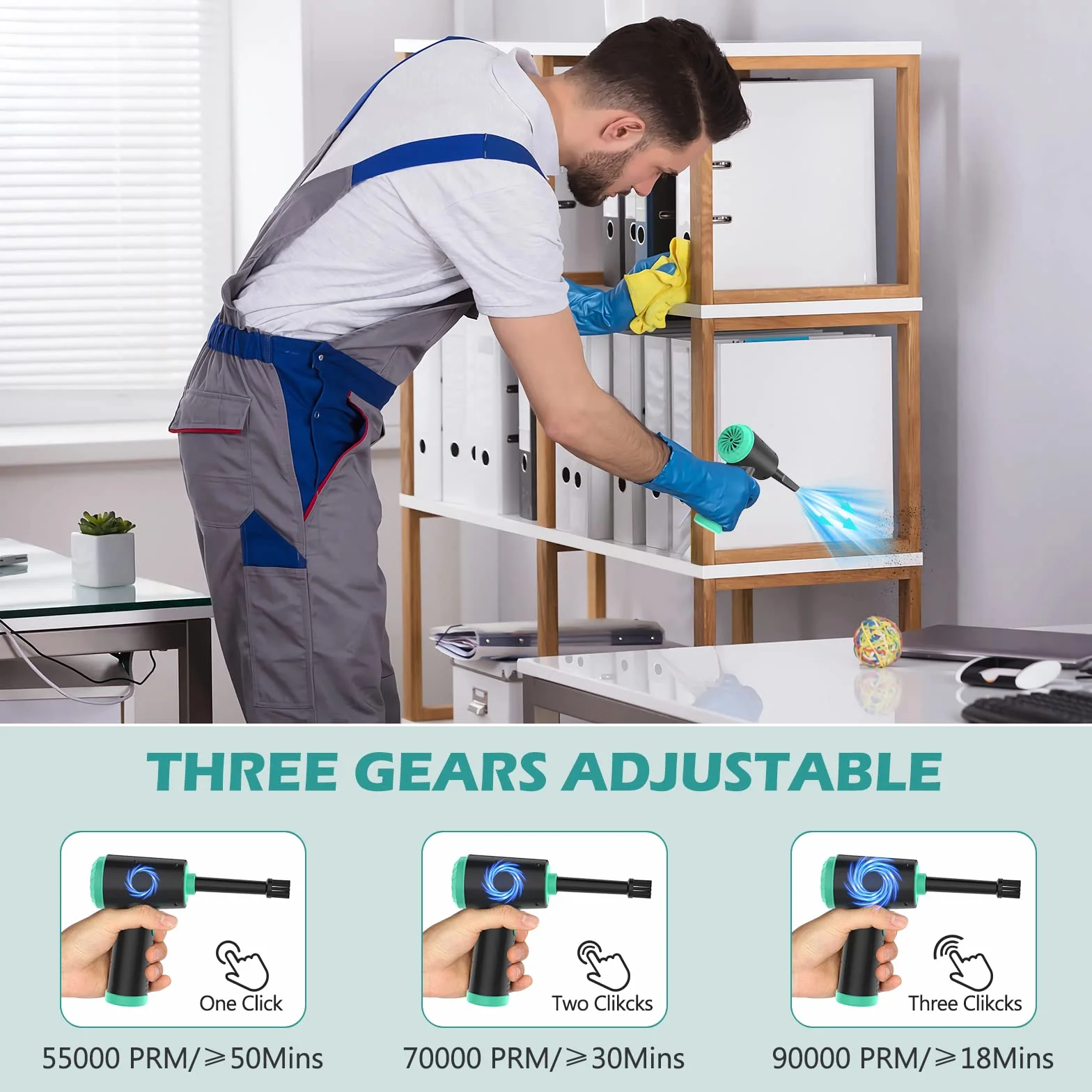 EVARYOO Soplador de Polvo Eléctrico y Mini Aspirador 2 en 1, 3 velocidades,90000RPM, 12Kpa, 7000mAh, con LED,Aire Comprimido Limpieza PC Sin Cable para computadora,Sofá,Mascotas,Automóvil