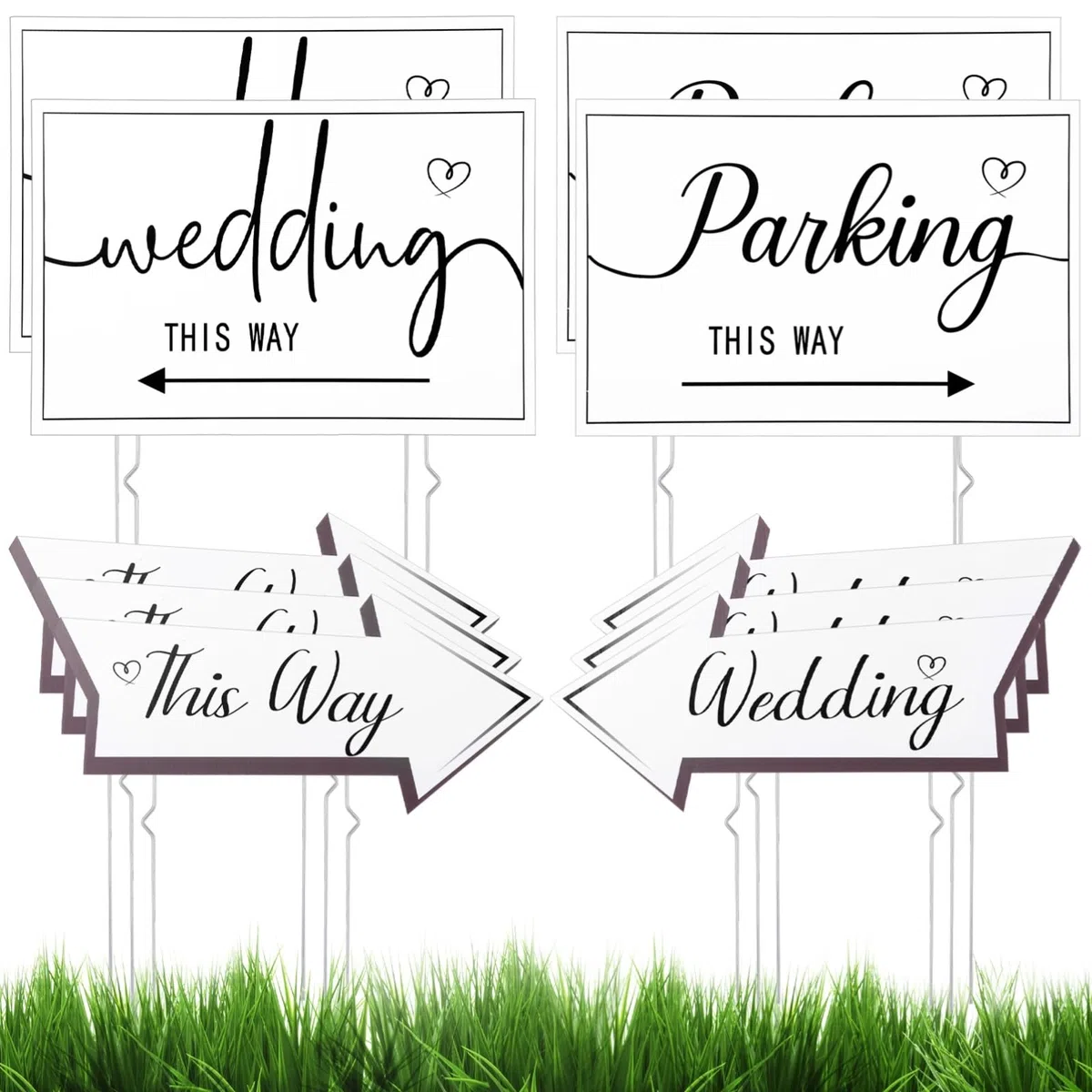 Letreros de flecha de dirección de boda, paquete de 10 letreros de plástico para boda