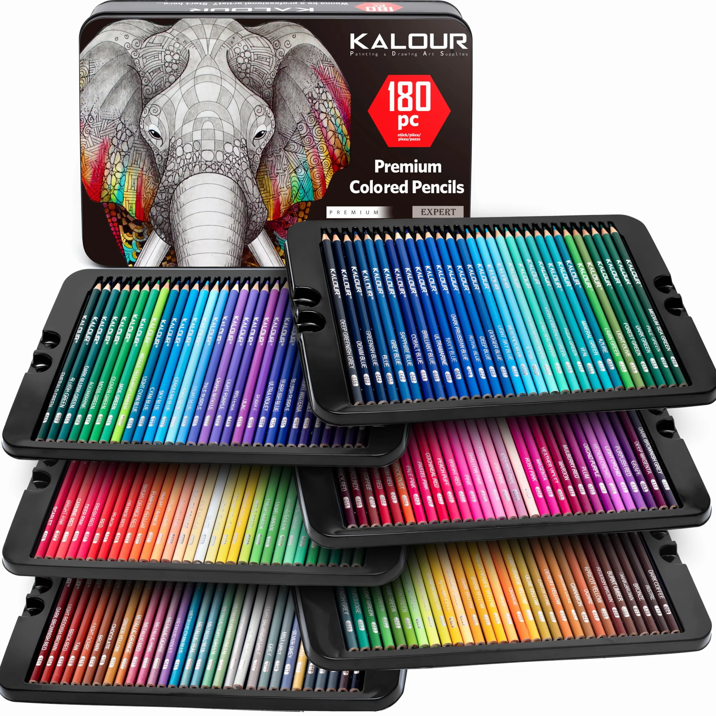 KALOUR Juego de 180 lápices de colores para artistas adultos, núcleo suave de pigmento rico, 12 lápices metálicos, ideal para colorear, dibujar, bocetos, mezclar sombreado, colores vibrantes