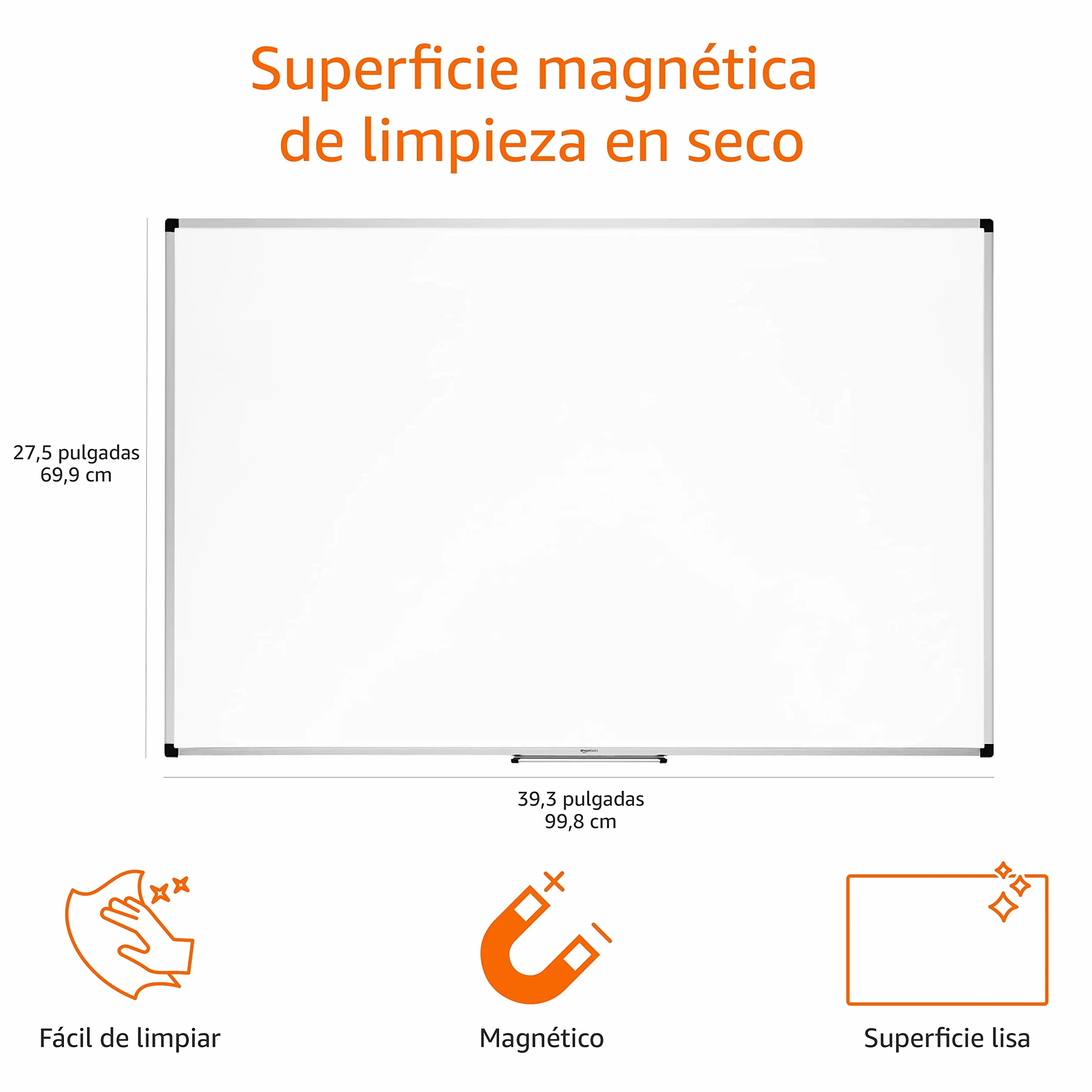 Amazon Basics Pizarra Blanca Magnética 90 x 60cm Marco Aluminio Bandeja Rotuladores Borrador Imanes