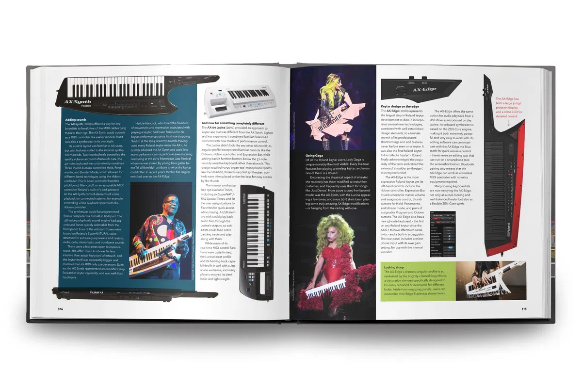 Bjooks Inspire The Music: libro ilustrado de alta calidad con tapa dura sobre los 50 años de historia de Roland, con instrumentos clásicos, entrevistas, el hip hop y la música electrónica