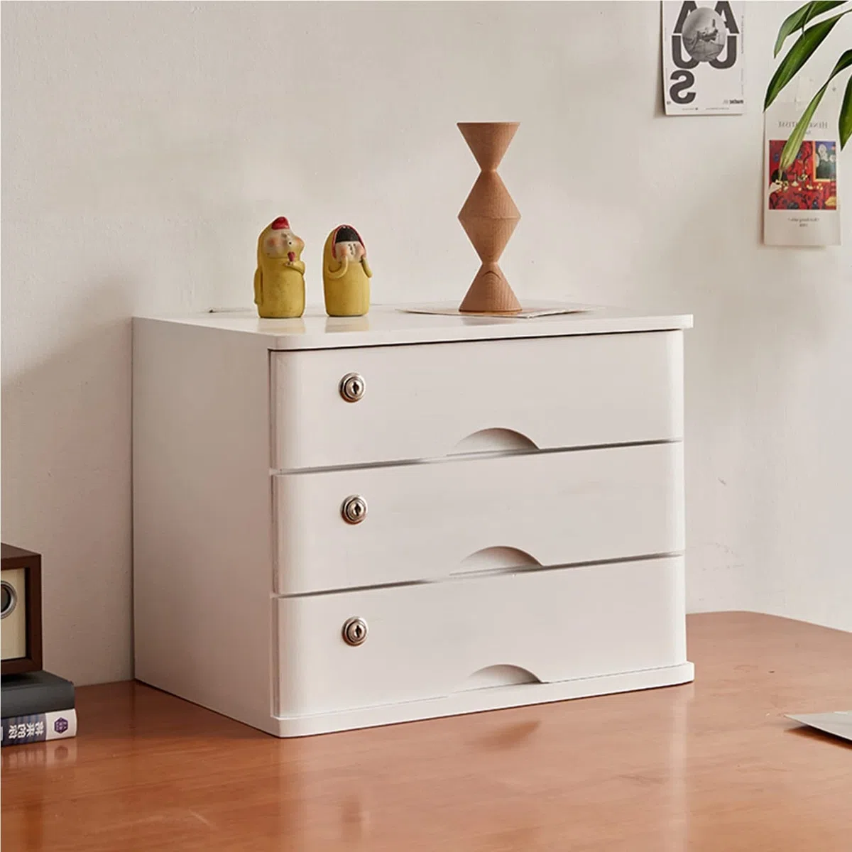 Caja de almacenamiento de escritorio de madera con cajones con cerradura, organizador de archivador de escritorio para suministros de oficina, papeleo y accesorios, gabinete de almacenamiento