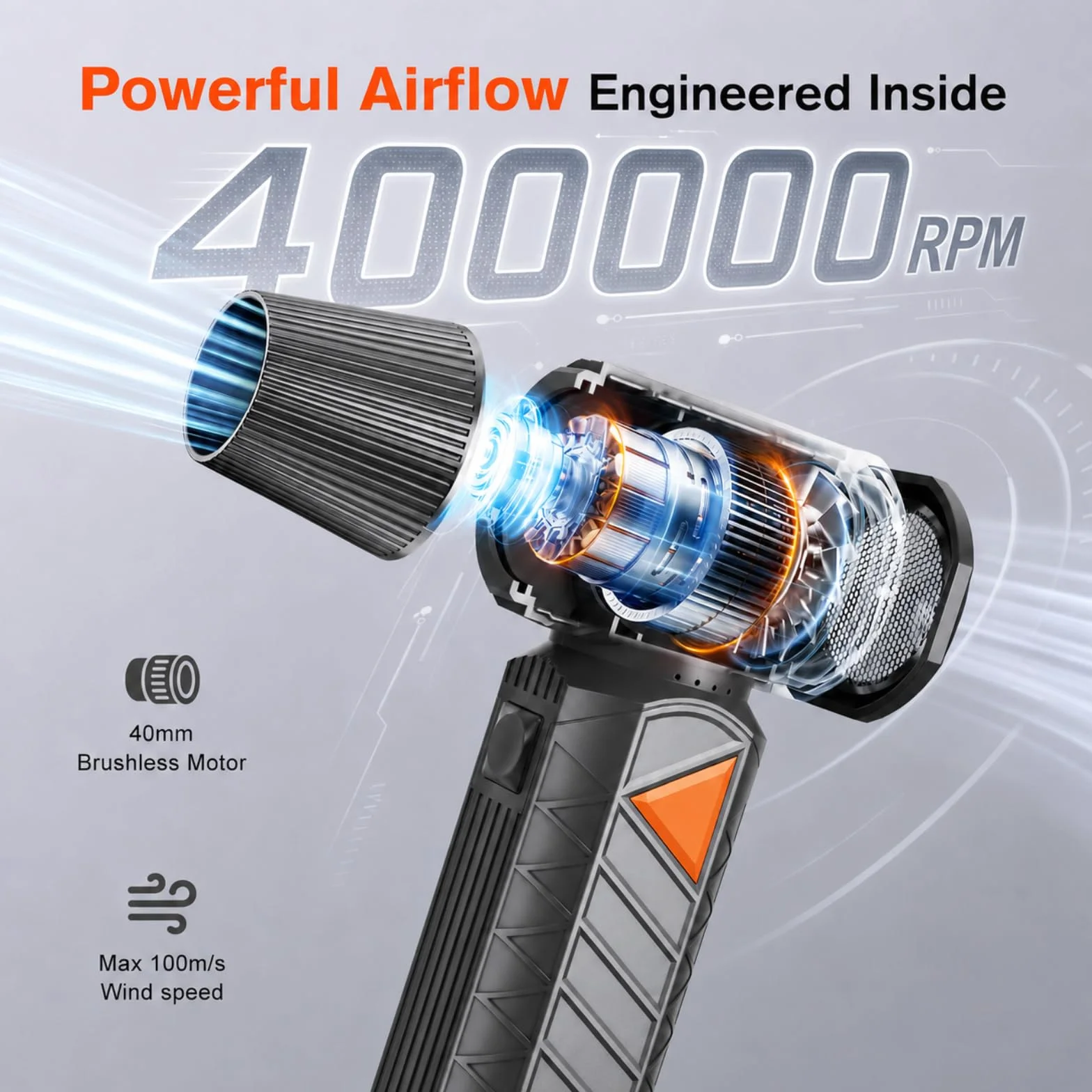 WHATOOK W02 Pro Soplador de Aire Eléctrico con 400.000 RPM, 100 Velocidades Ajustables, Bateria 12000mAh, Aire Comprimido Limpieza PC, Potencia para Limpieza de Auto,Electrónica y Outdoor