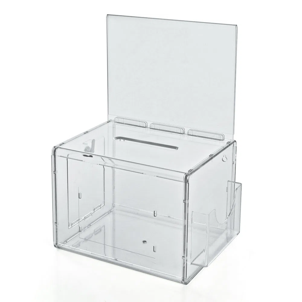 Azar Acrylic Suggestion box with Pocket, Lock and Keys, Clear