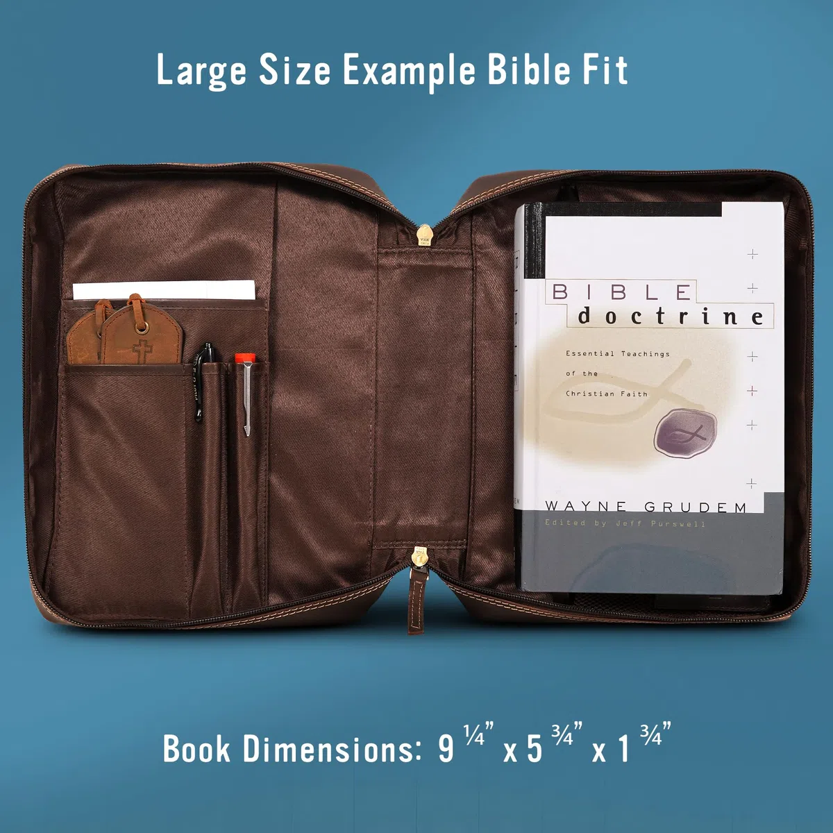 Hunter & Scribe Leather Fundas para la Biblia para hombres y mujeres - Cuero de búfalo de grano superior - Funda de piel auténtica para la Biblia con bolsillos, cremallera y marcapáginas - Funda para