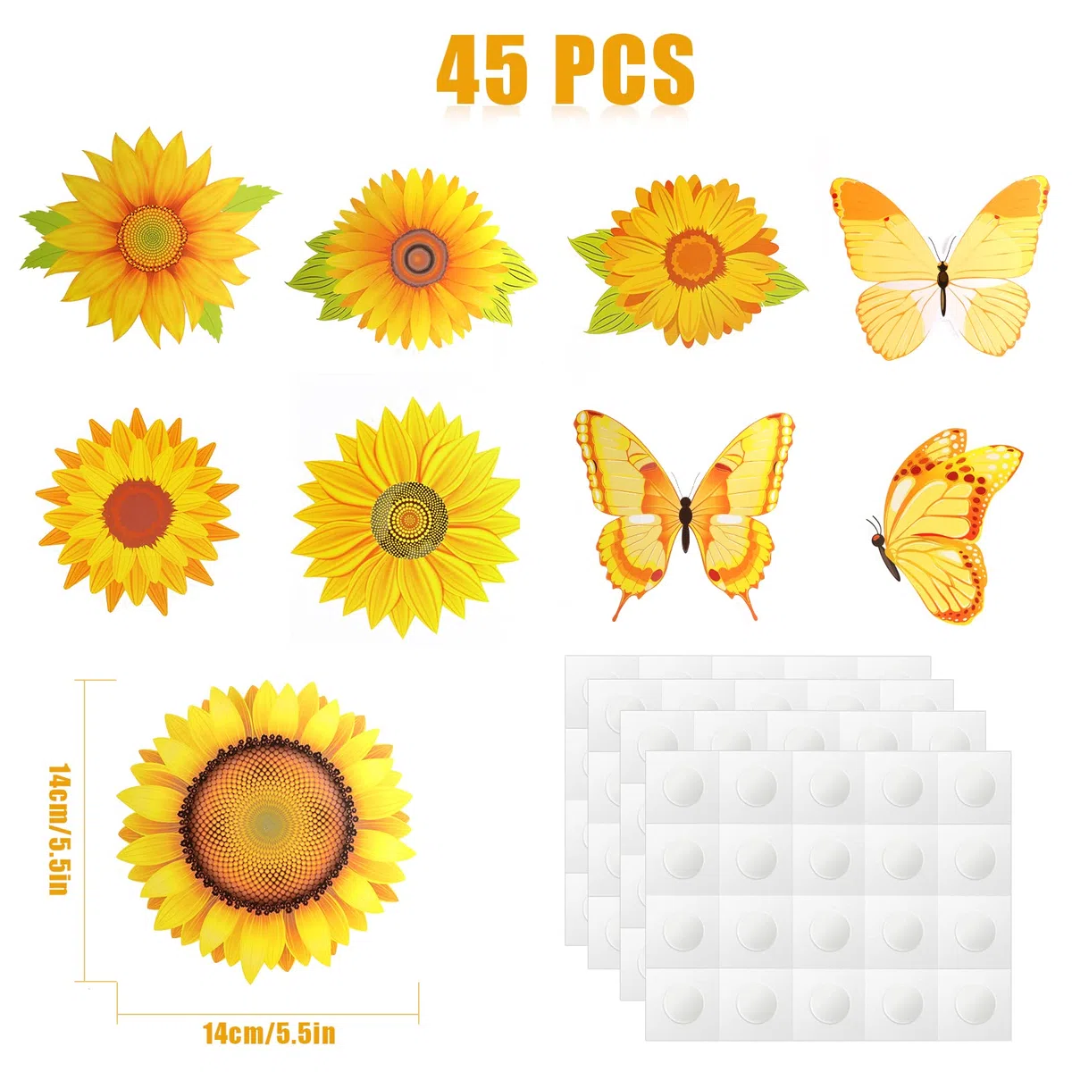 AIEX 45 Piezas Recortes de Tablero de Anuncios, Recortes de Girasol de Primavera Recortes de Mariposa Amarilla de Papel para Fiesta de Cumpleaños en el Aula