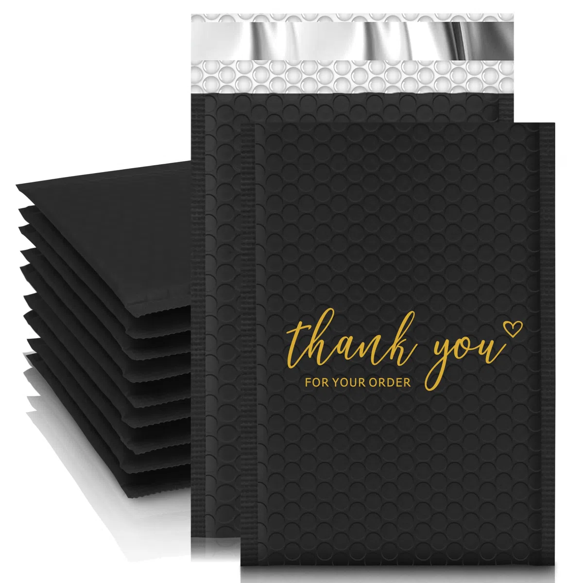 JinRuiKJ Thank You - Sobres acolchados de burbujas de 4 x 8 pulgadas, paquete de 50 sobres acolchados, sobres acolchados de fuerte adherencia, sobres acolchados para joyas, maquillaje, color negro
