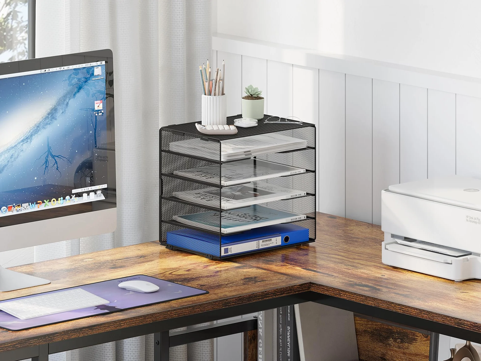 EasyPAG 5 Niveles Metal Malla Bandeja Archivador Organizador Oficina Soporte Documentos Clasificador Papeles Almacenamiento Escritorio Estante Folios Negro