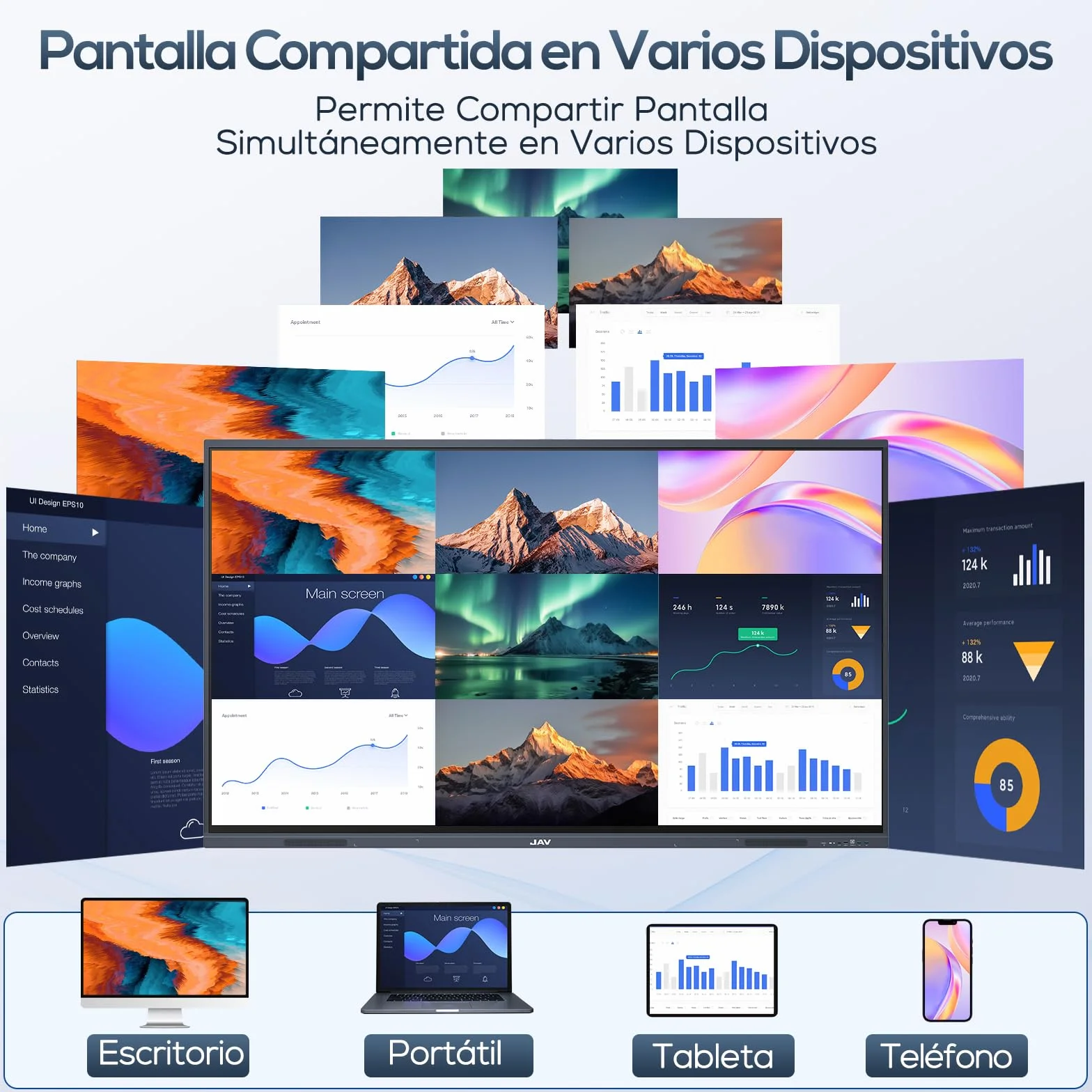 JAV Smart Board 55 Pulgadas Pizarra Blanca Interactiva 4K Pantalla Tactil Electrónica Whiteboard Todo En Uno Monitor para Aulas, Oficina (Soporte de Pared Incluido)