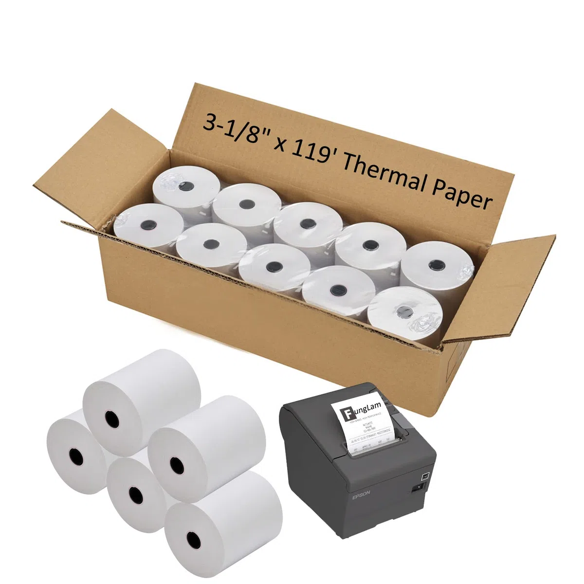 FungLam Papel térmico de 3 1/8 x 100 pies Rollos de papel de recibo Caja registradora Pos Papel de tarjeta de crédito (50 rollos)