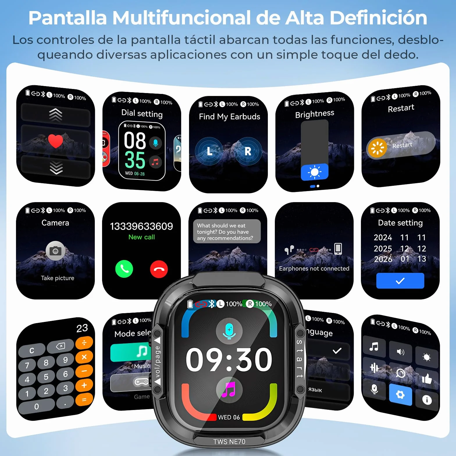 NE70 AI Auriculares Traductores con Pantalla LCD, Soporta 134 Idiomas y 9 Modos de Traducción, Auriculares Traductor en Tiempo Real con Tecnología Bluetooth 6.0, 60H de Duración de la Batería