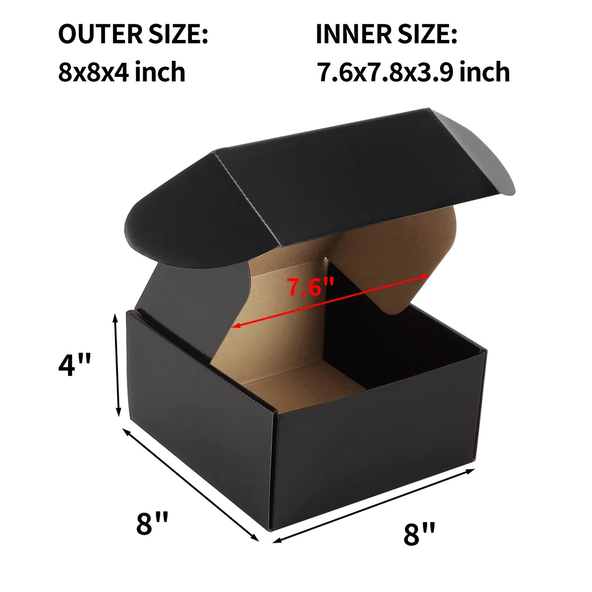 oikwo - Paquete de 25 cajas de envío pequeñas de 8 x 8 x 4 para pequeñas empresas, cajas de cartón de embalaje negro, caja de embalaje para correo móvil