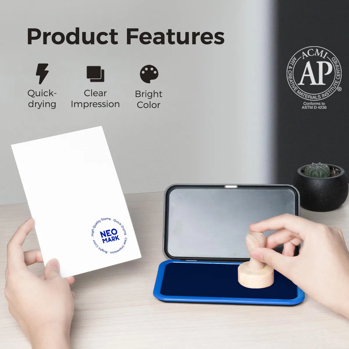 NEO MARK Kit de almohadillas de sello azul grande (tinta de 1 onza incluida), innovador diseño de tapa magnética, almohadilla de fieltro de alta calidad para oficina y hogar, 3.50 x 6.25 pulgadas