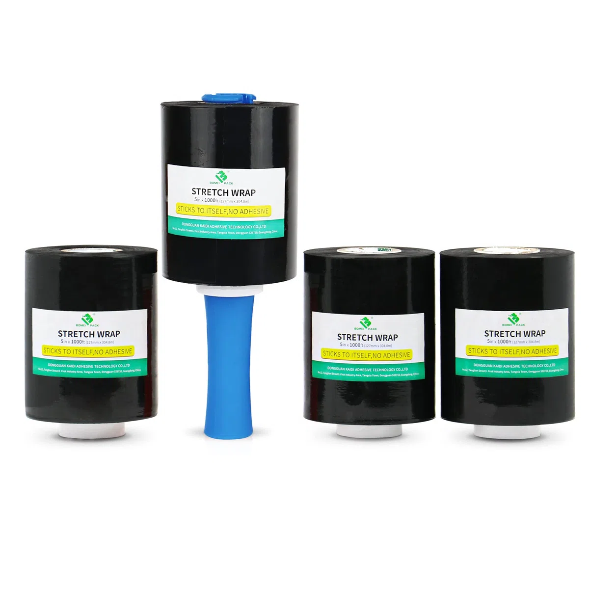 Paquete de 4 mini paletas estirables película retráctil negra con mango rodante de 20 mic* 130 mm* 305 m, prácticos rollos de recarga retráctil, proveedor de embalaje móvil de la industria-BOMEI PACK