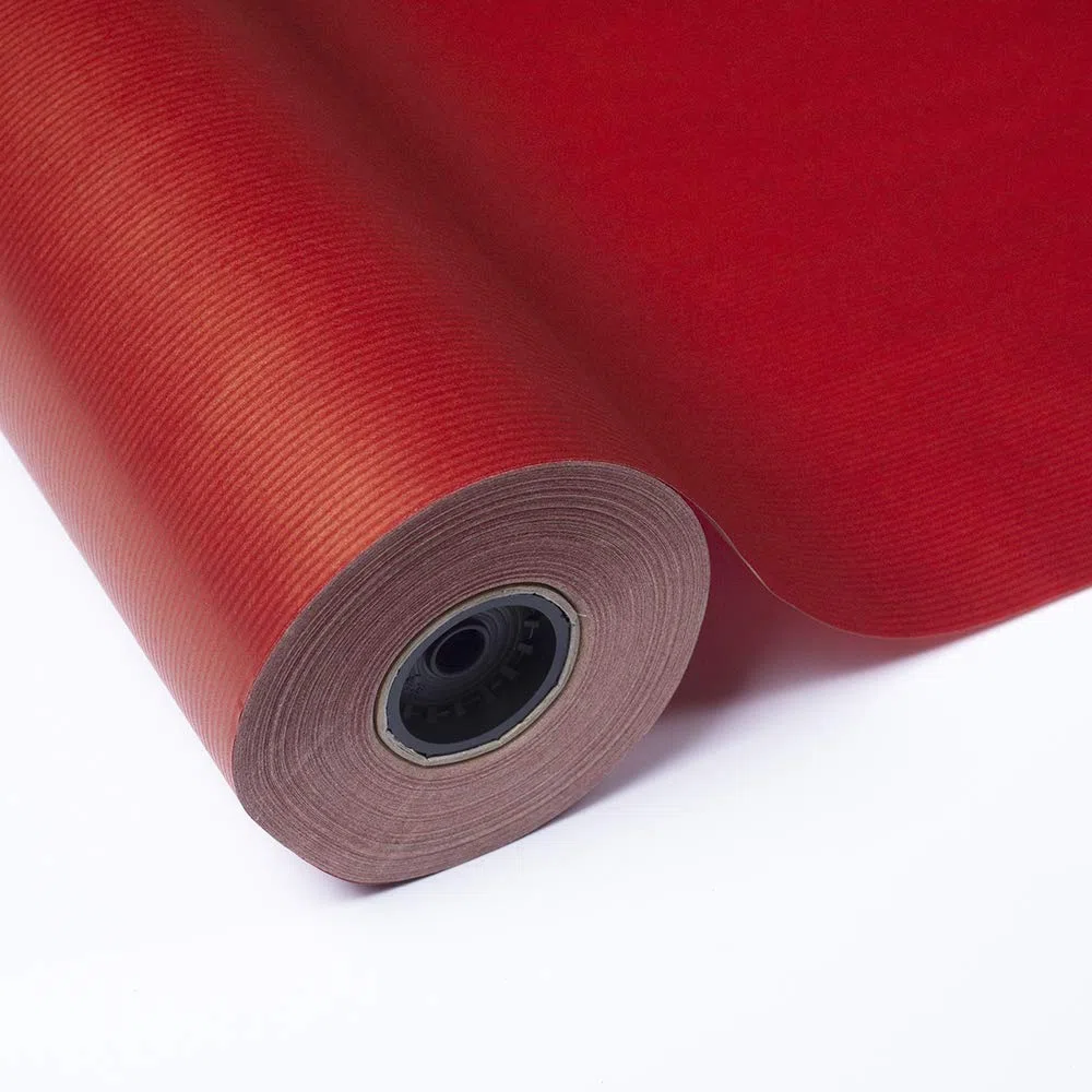PAKOT Papel de Regalo Kraft Verjurado Rojo en Bobina Rollo 70 cm x 100 m para Envolver Regalos, Manualidades y Embalaje Comercial