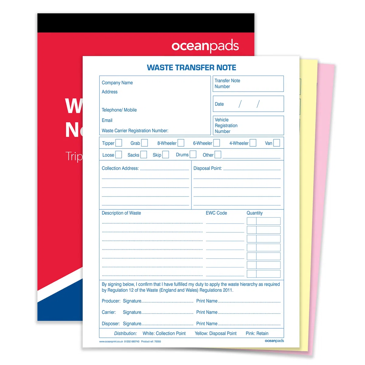 Ocean Pads 70055 - Cuaderno de papel autocopiativo de 3 partes (A5, 50 unidades)