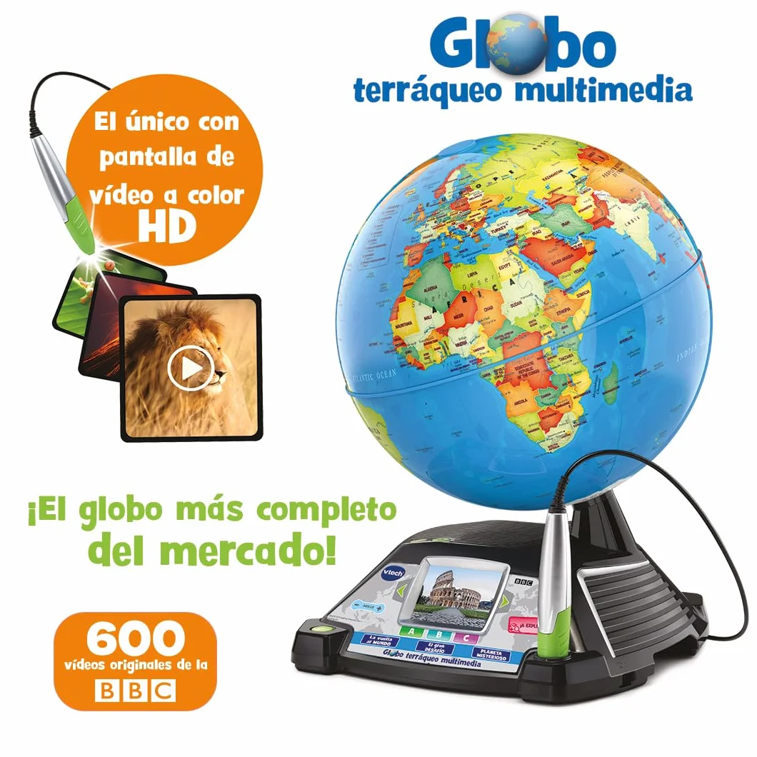 VTech Globo terráqueo multimedia con Pantalla LCD +600 vídeos BBC Regalo niños +7 años