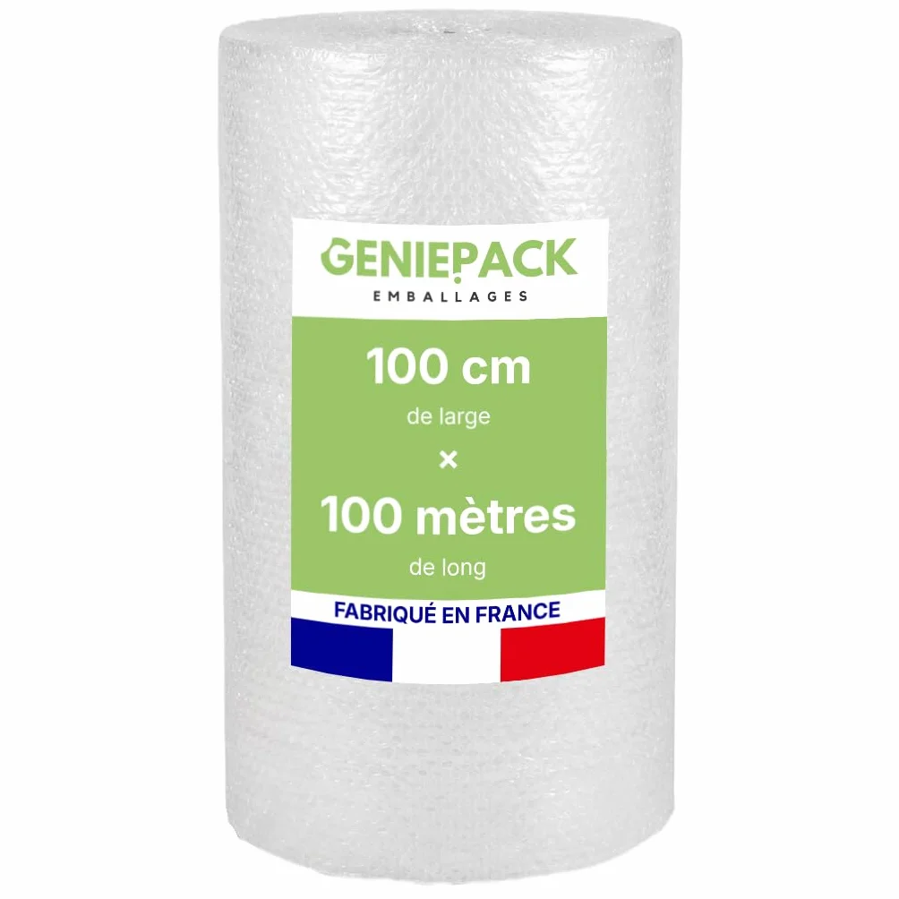 Rollo de película de burbuja/papel de burbuja profesional, 100 cm x 100 m, fabricado en Francia, 60 micras – Burbujas de 10 mm – Protección embalaje paquete de mudanza – antigolpes de alta calidad