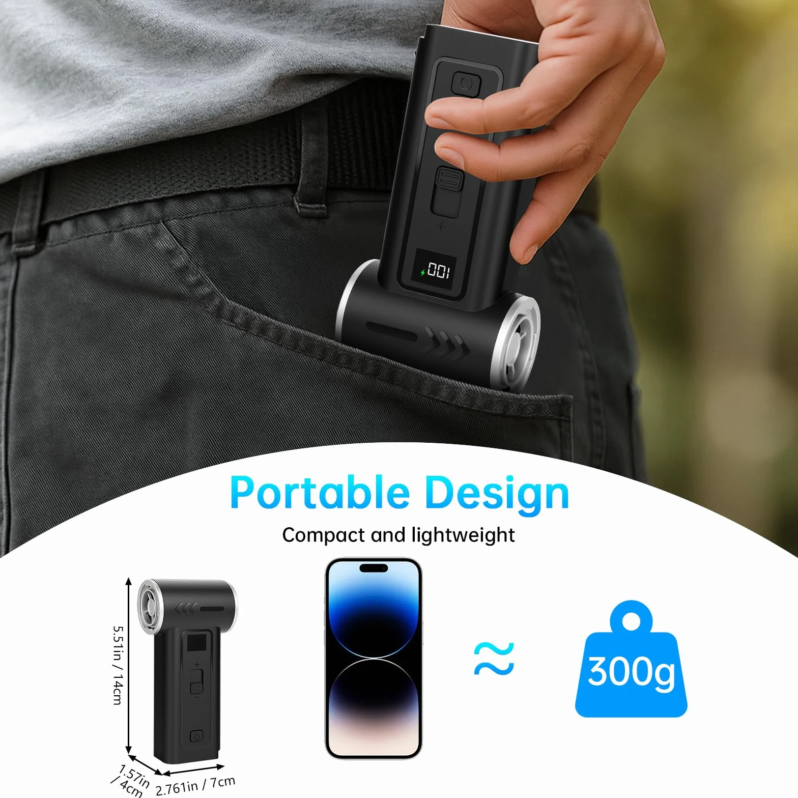 Soplador de Aire Comprimido 2 en 1 Soplador de Polvo Eléctrico y Aspirador 180000 RPM, Batería 8000mAh, 100 Niveles de Velocidad, Pantalla Digital, Limpieza de PC, Teclado y Coche, USB-C (Negro)