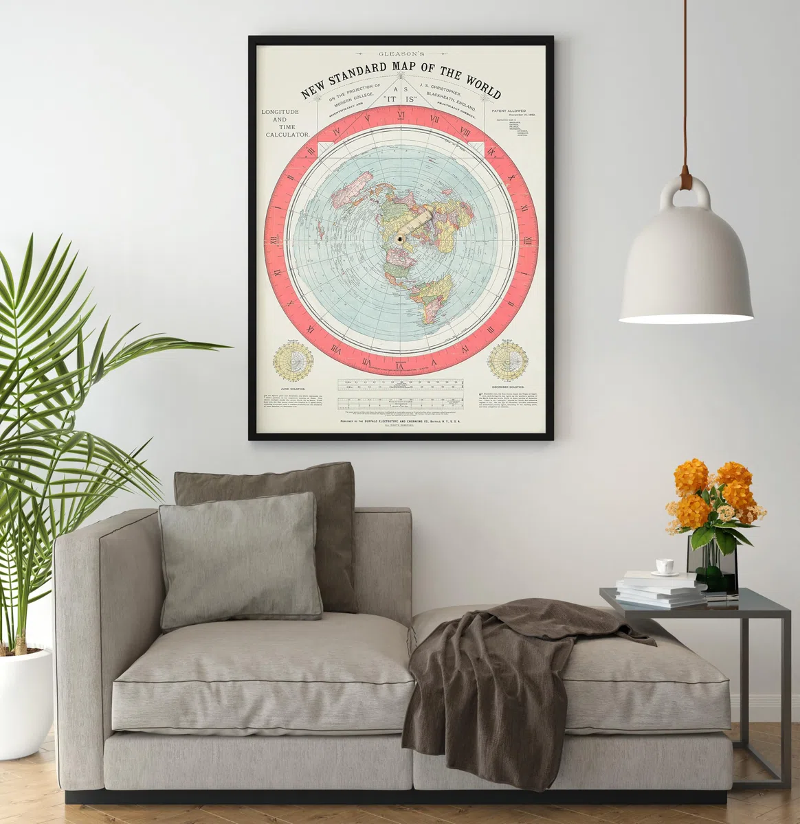 Mapa histórico, 1892 Gleason's New Standard map of The World: on The Projection of J. S. Christopher, Modern College, Blackheath, Inglaterra, arte de pared vintage: 61 x 91 cm