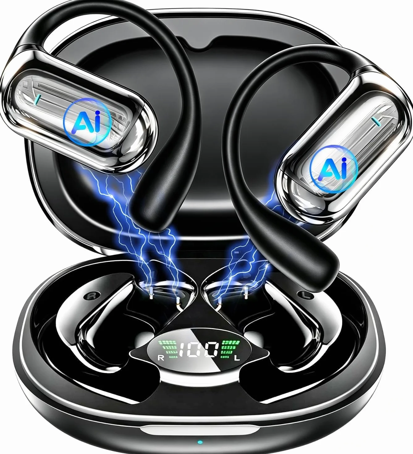 Auriculares Traductor en Tiempo Real con IA, traductor instantaneo de voz en 199 Idiomas, Auriculares Traductores Abiertos con Pantalla Táctil LED, Bluetooth 6.1, 80H batería, IPX7, viajes y reuniones
