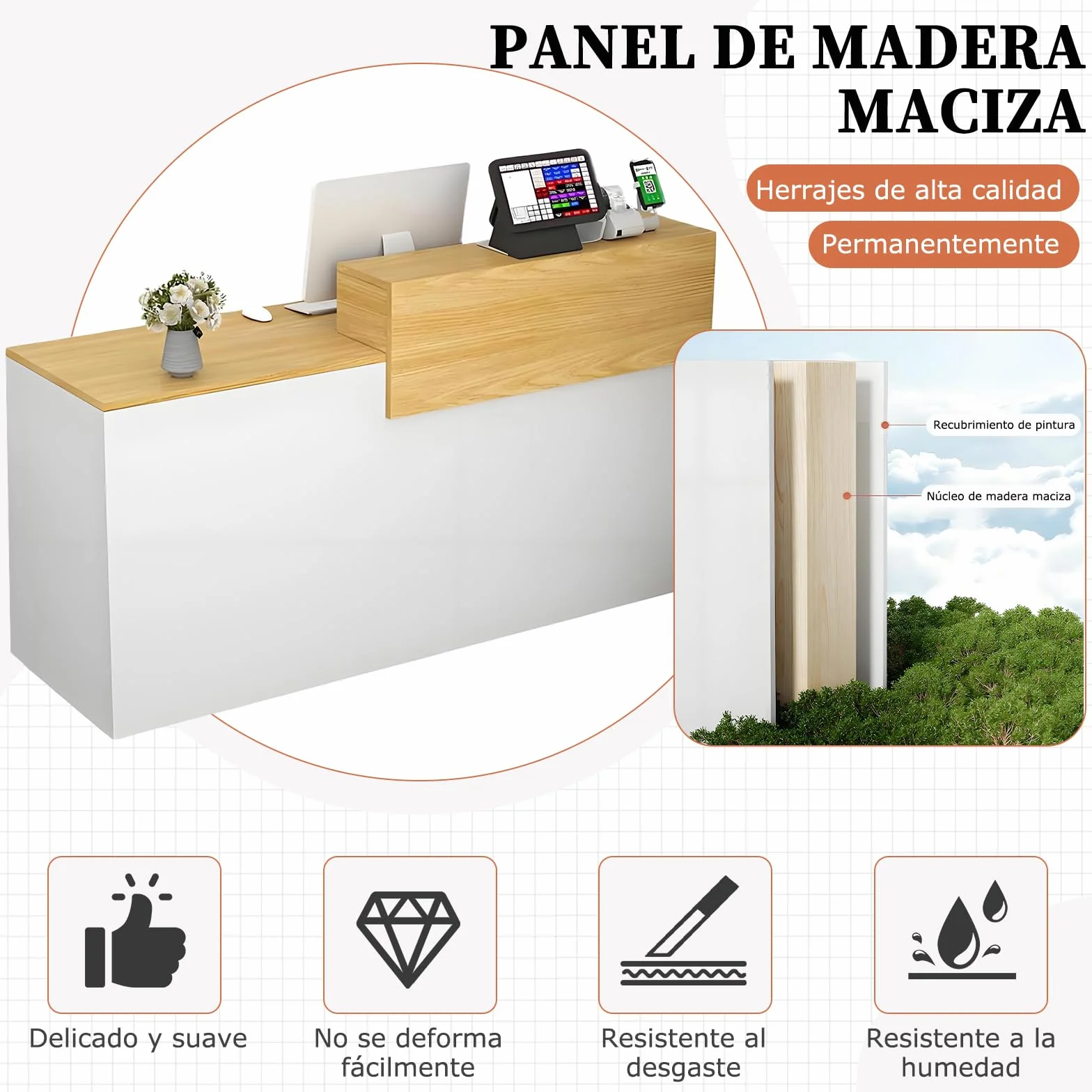 Mostrador Recepción Moderno MDF 240 cm Mueble Oficina Cajón Estantes Abiertos