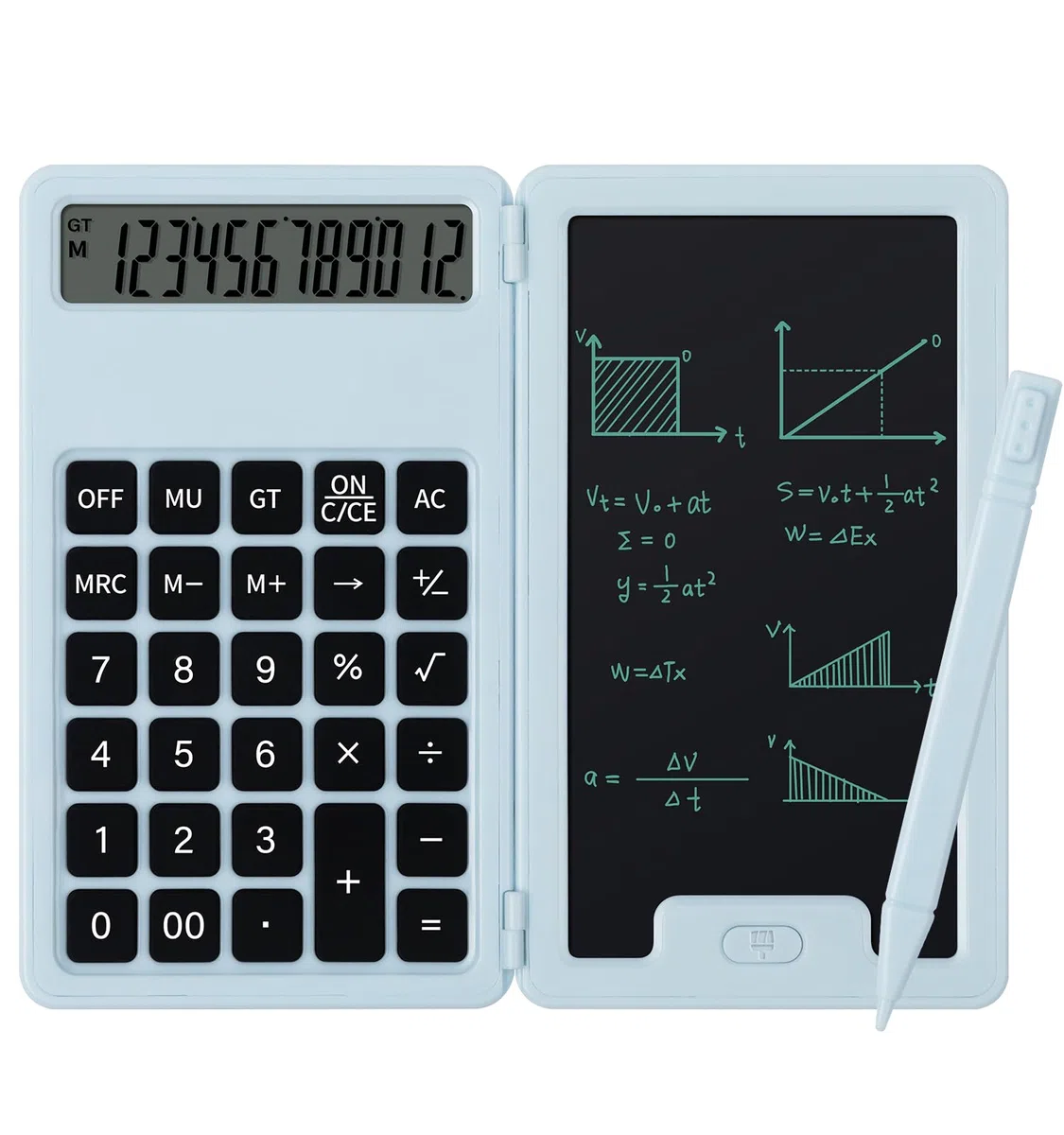 Calculadora básica portátil de escritorio con bloc de notas y lápiz capacitivo, pantalla grande de 12 dígitos, multifunción para oficina, escuela, hogar y finanzas básicas (azul)