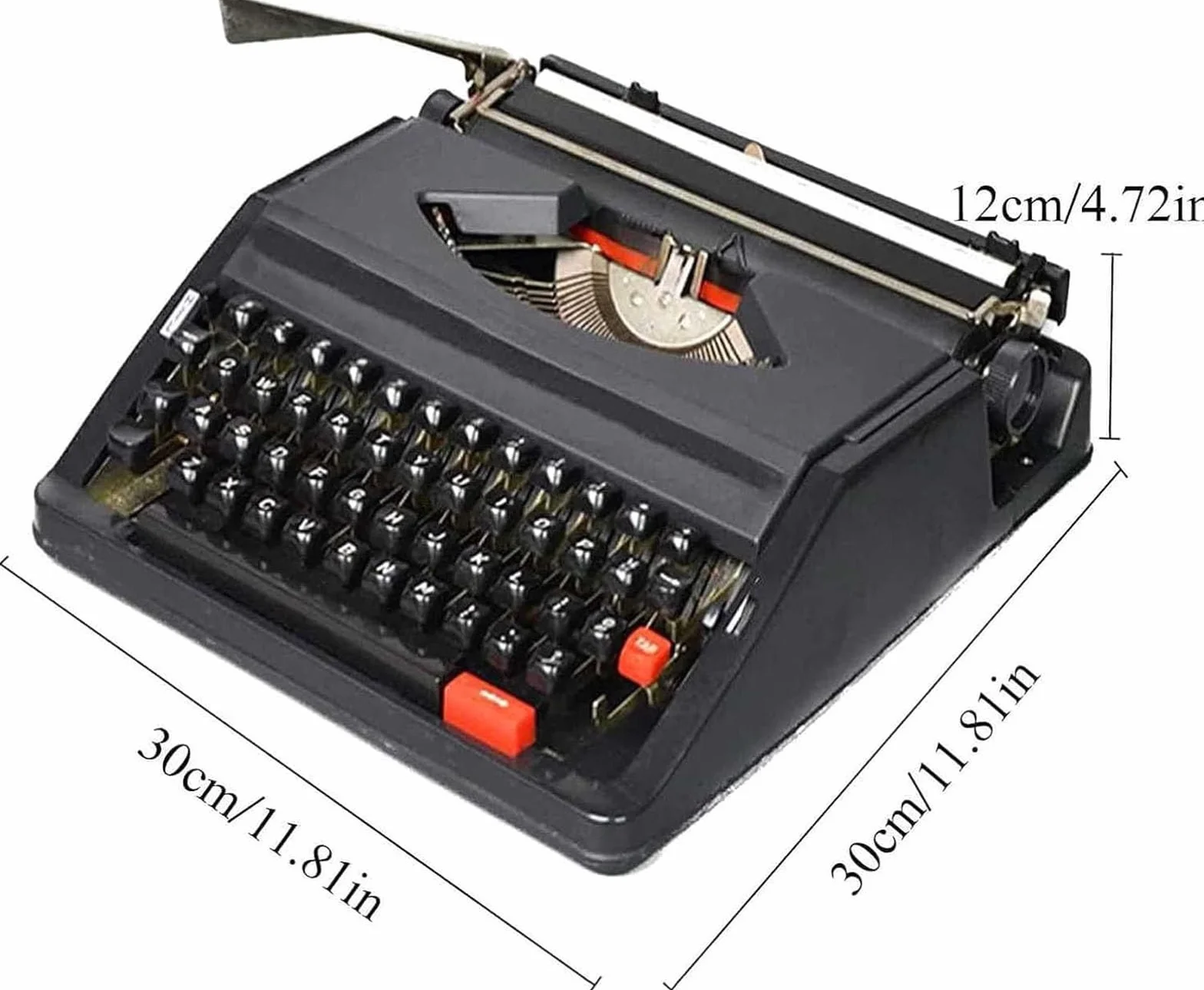 Máquina De Escribir Manual Retro En Rojo Y Negro, Máquina De Escribir Vintage Escribir Novelas En Cualquier Lugar, Teclado Inglés Ideal para Escritores Aventureros(Black)