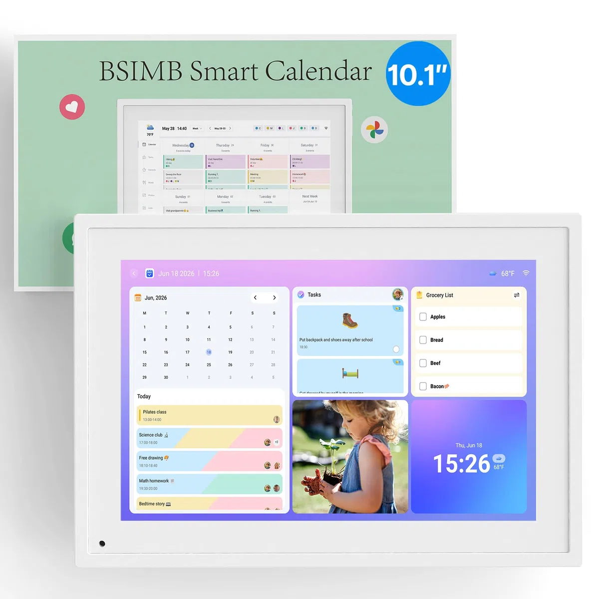 BSIMB Calendario digital de pared de 10.1 pulgadas, gráfico de tareas, calendario inteligente electrónico digital para planificador familiar, pantalla táctil FHD 1080P, montaje en pared y escritorio