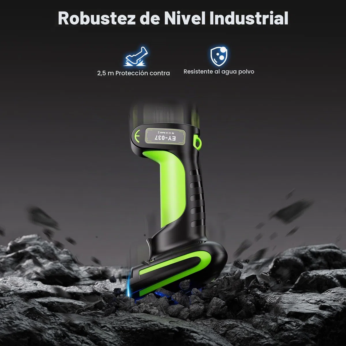 Eyoyo 2D QR Industrial - Escáner de códigos de barras inalámbrico con soporte de carga inalámbrico, resistente, resistente al agua, IP65, lector de códigos de barras 3 en 1 con Bluetooth, inalámbrico