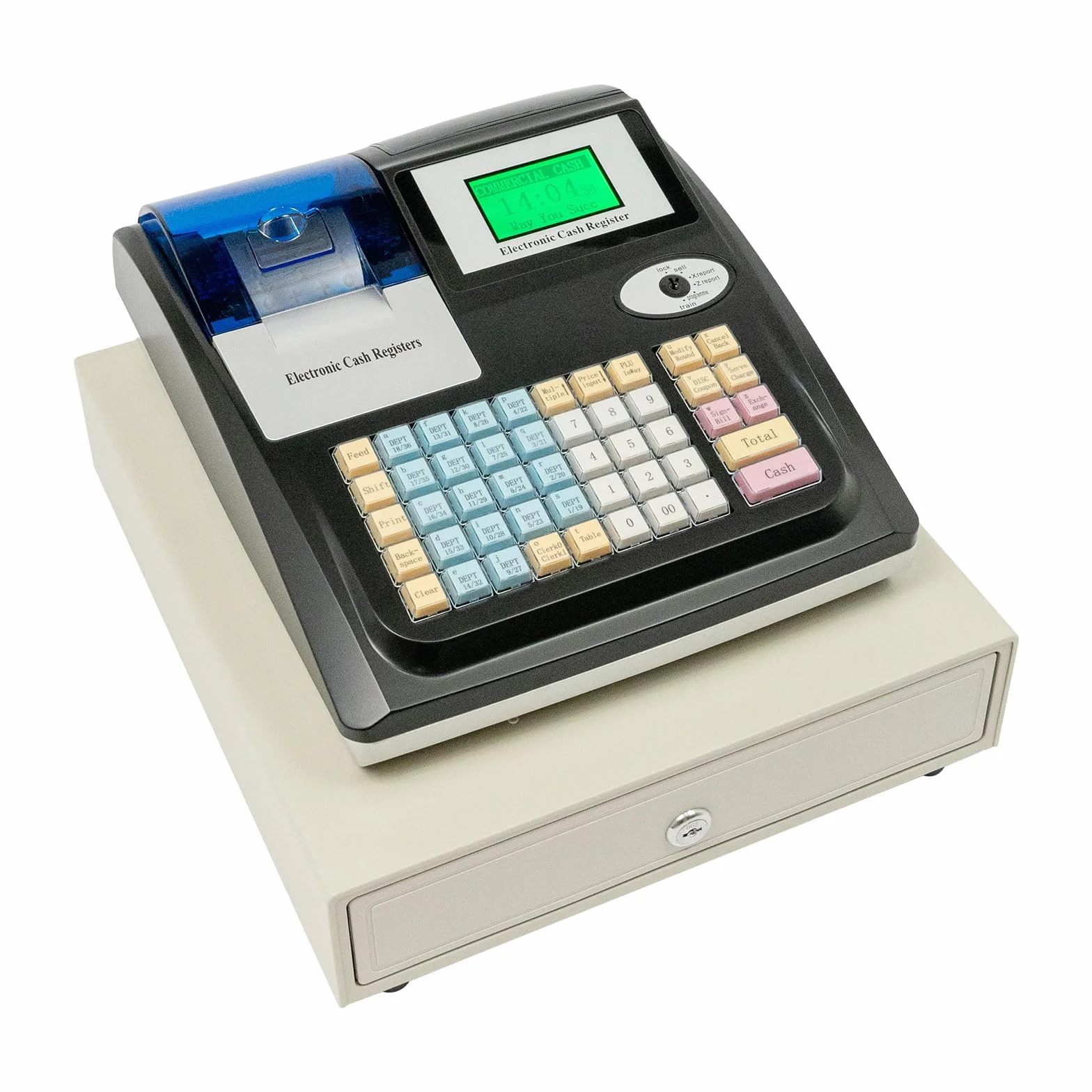 Caja registradora electrónica KumuJ Venta al por menor Sistema POS Cajón Sólido De Con 48 Teclas 40W Pantalla Digital Equipado para el Comercio, Caja registradora para Pequeñas Empresas