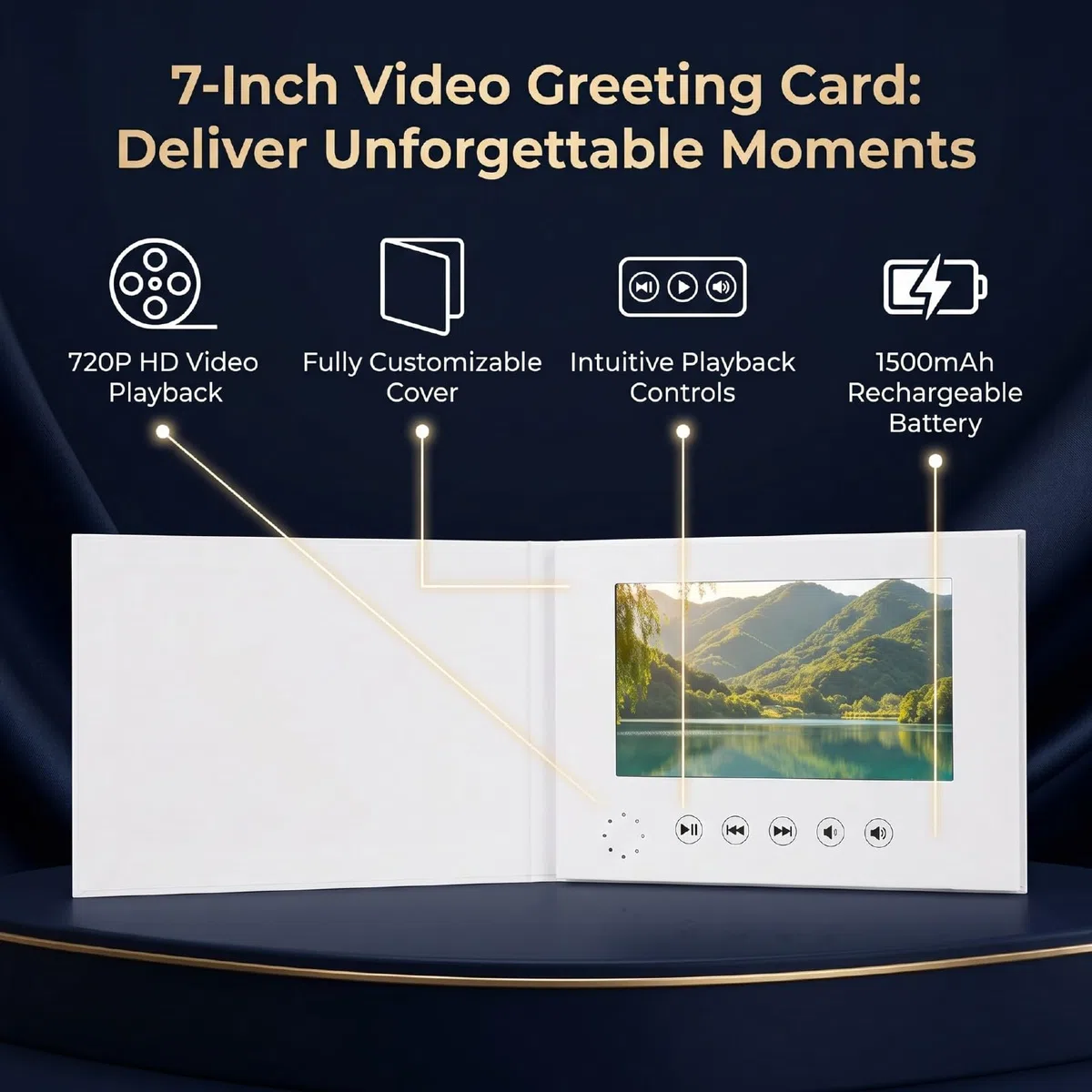 Karlak Tarjeta de Felicitación de Vídeo Electrónica 7 Pulgadas con Diseño Personalizable, Pantalla Vídeo Alta Definición 720P para Uso Personal y Marketing