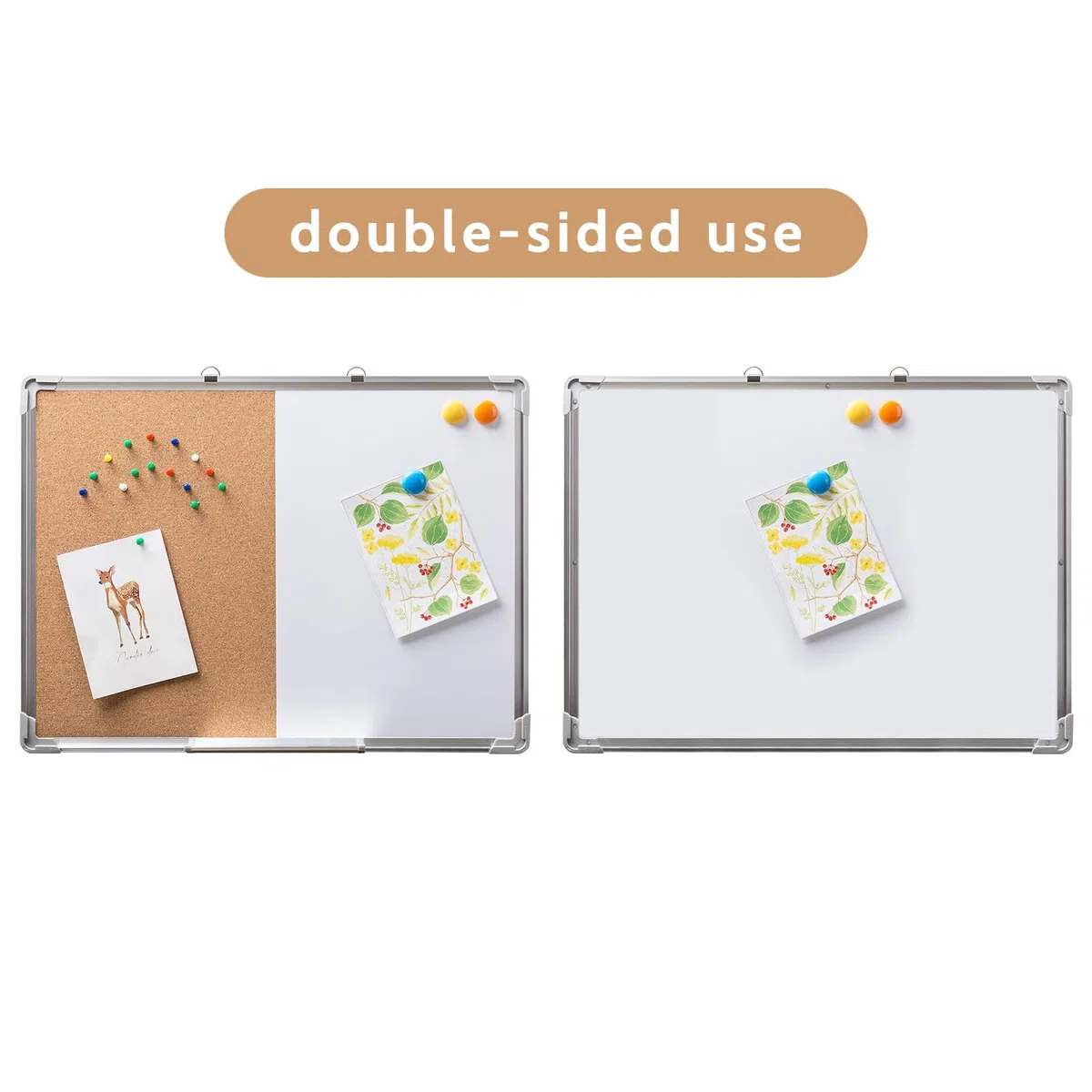 DOEWORKS Pizarra Mixta 60 x 45cm Pizarra Magnética Blanca & Tablón de Corcho, Pizarra Combinada Doble Cara, Tablero de Anuncios para Hogar Oficina Escuela