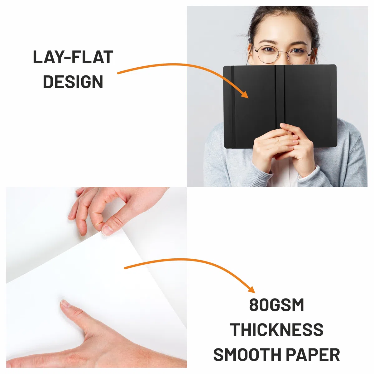 Anupam Fluct - Cuaderno rayado, 160 páginas, diario rayado, diario de papel grueso de 80 g/m², acabado mate A4, tapa de PVC, para escribir, suministros escolares de oficina (negro)