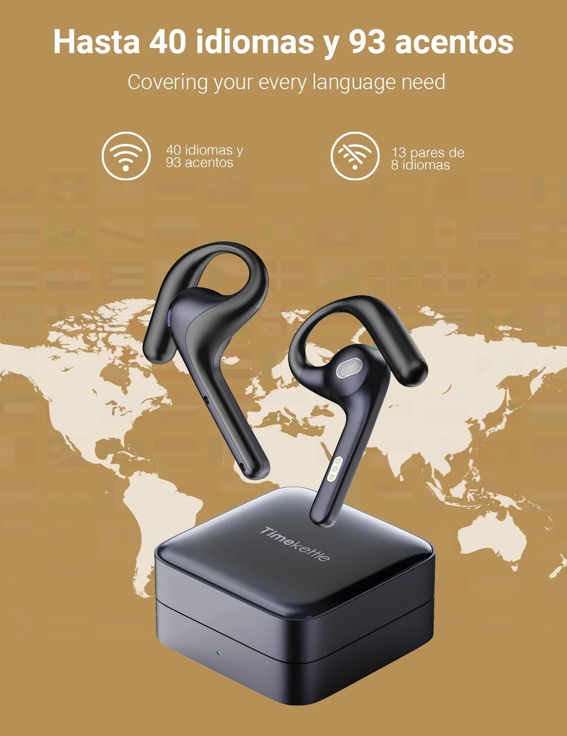 Timekettle W4 Pro Al Auriculares Intérpretes, Traducción Simultánea Bidireccional, Dispositivo Traductor que Soporta 40 Idiomas, auriculares traductor en tiempo real para Vídeos y Llamadas Telefónicas