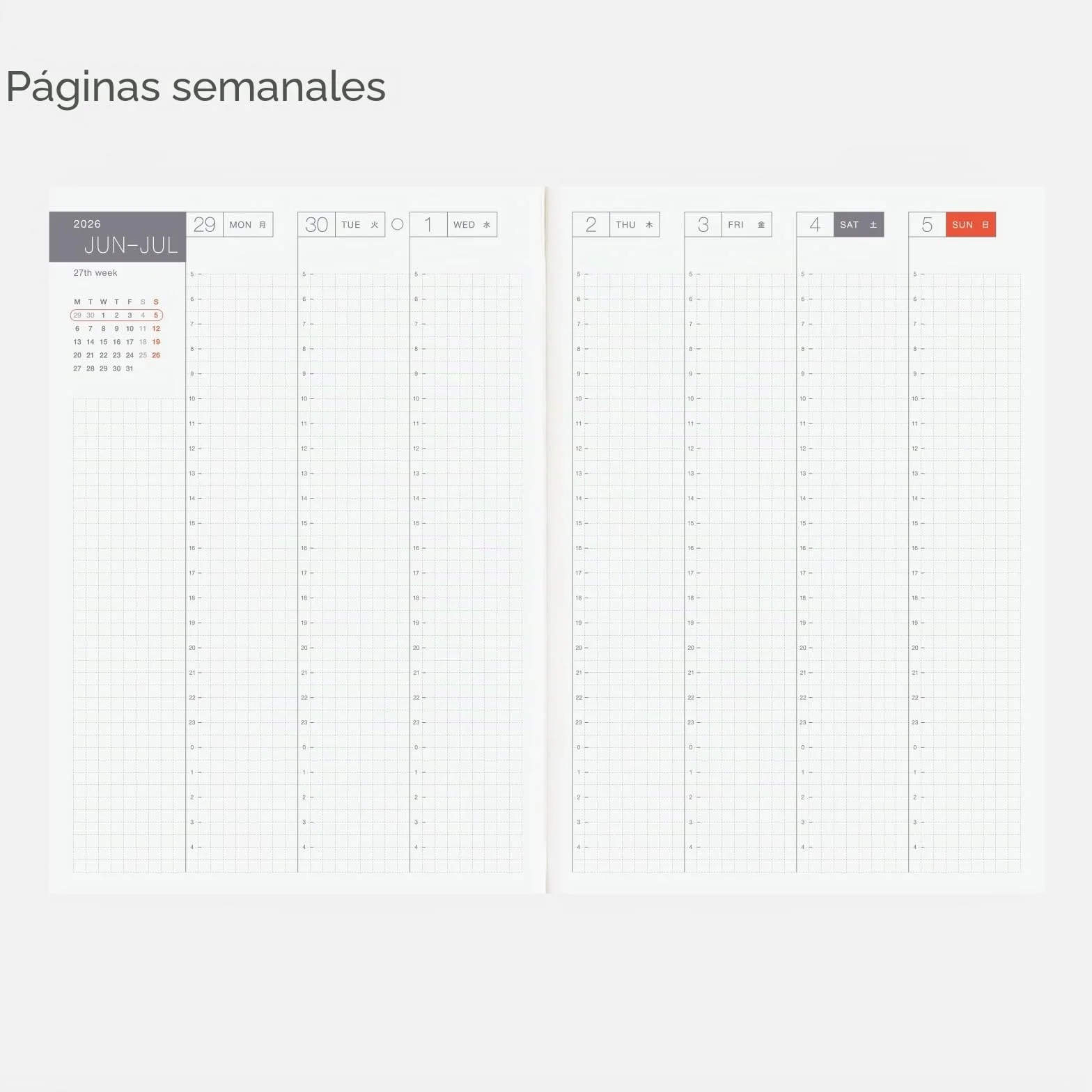 Hobonichi Techo 2026 Cousin Book – A5, inglés, diario, semanal, inicio de enero, inicio de lunes, planificador