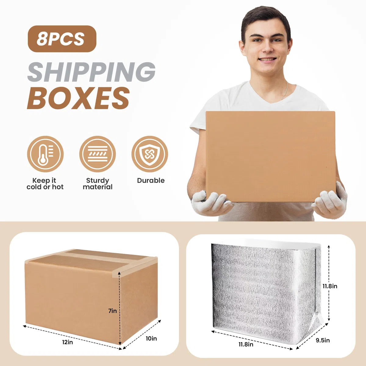 Simple Deluxe Cajas de envío aisladas con forro de papel de aluminio, cajas de envío de paquete frío de aislamiento térmico para congelado, caja térmica reutilizable de espuma de poliestireno, caja de